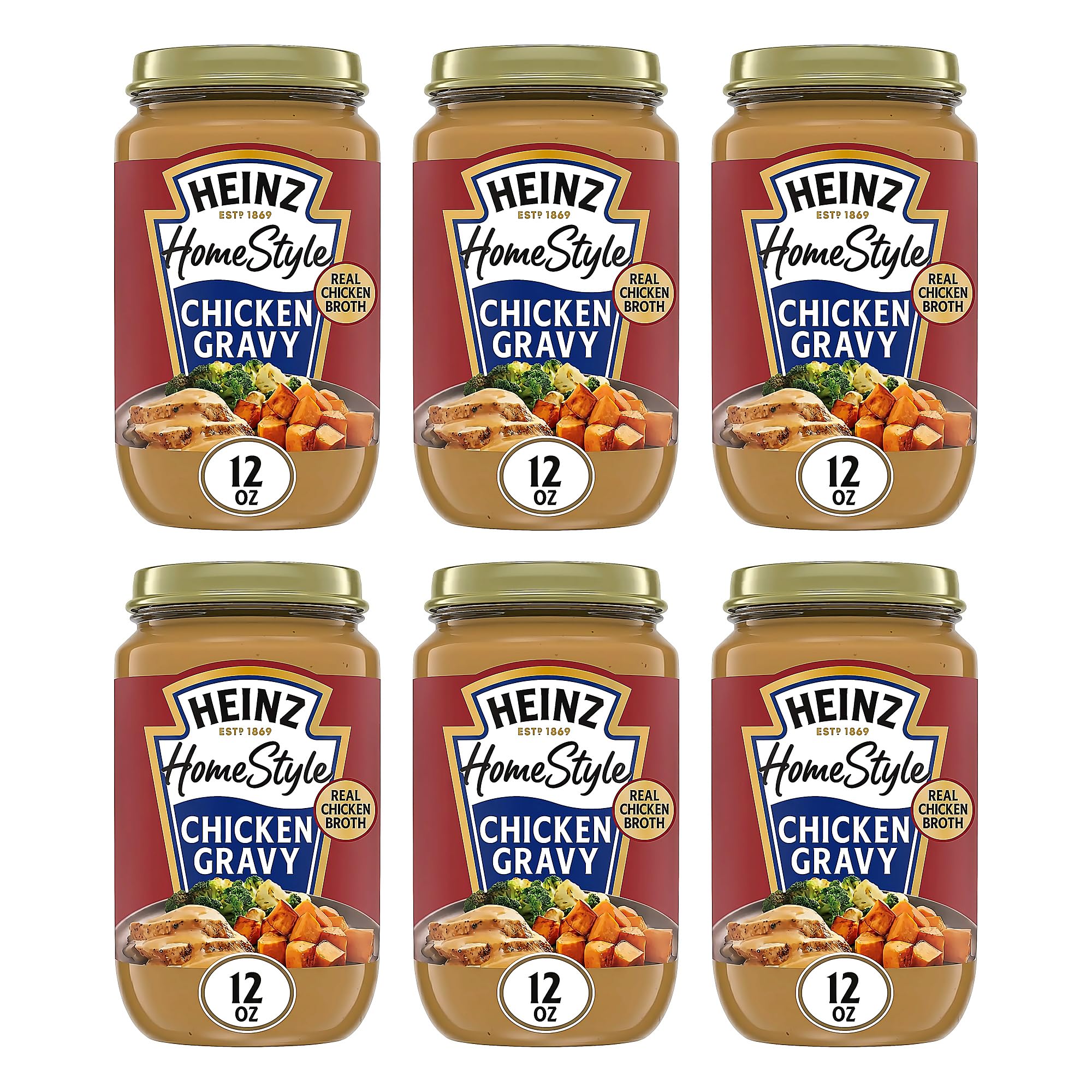Heinz HomeStyle Classic Chicken Gravy, Savory Poultry Base, Ready to Serve Gravy for Quick Mashed Potatoes and Easy Roast Meals, 12 Ounce (Pack of 6)