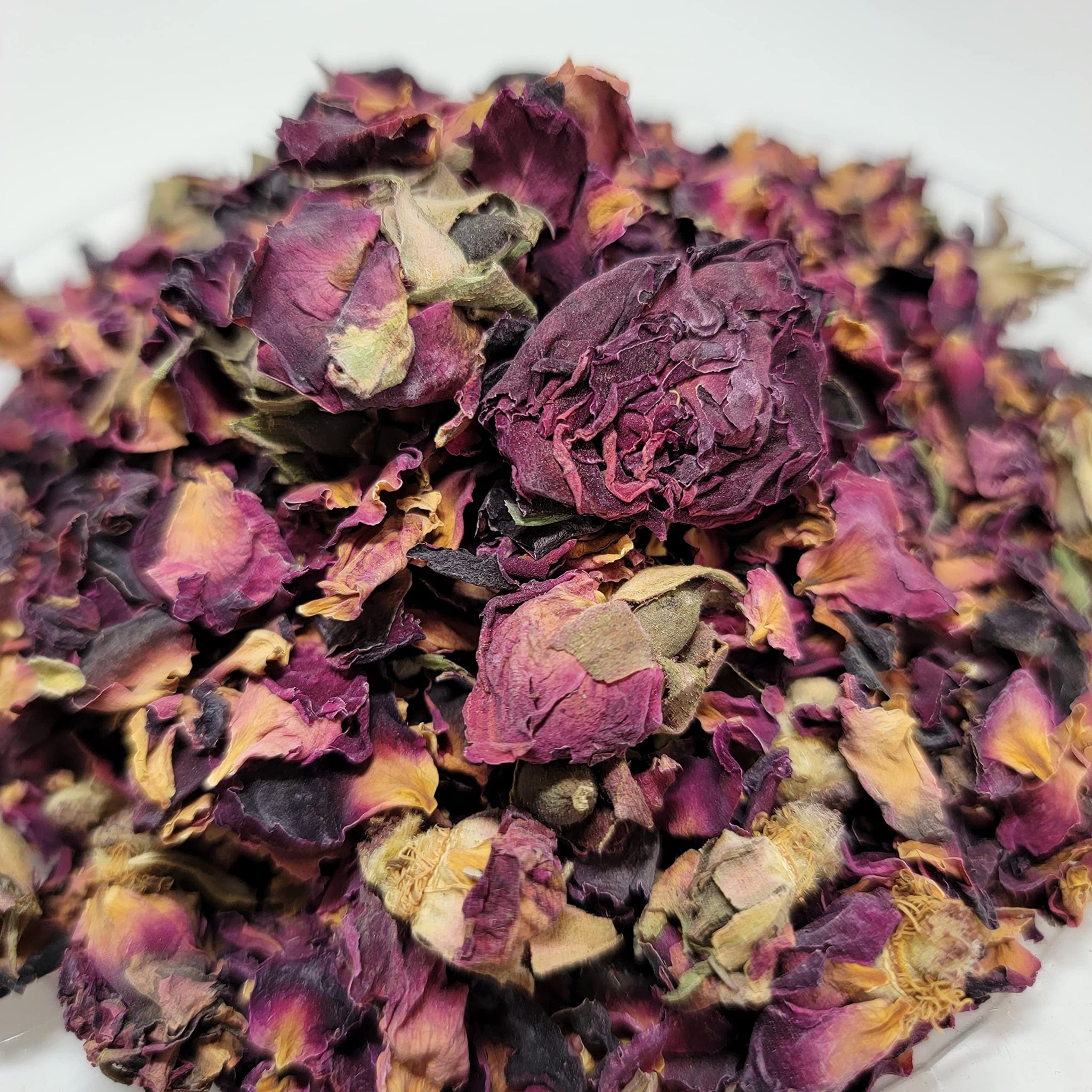 HealinGifts Rosa de Castilla Rose buds petals dried 2 oz in a Window Stand Up Zipper Resealable Kraft paper Pouch. Great aroma! Wildcrafted from