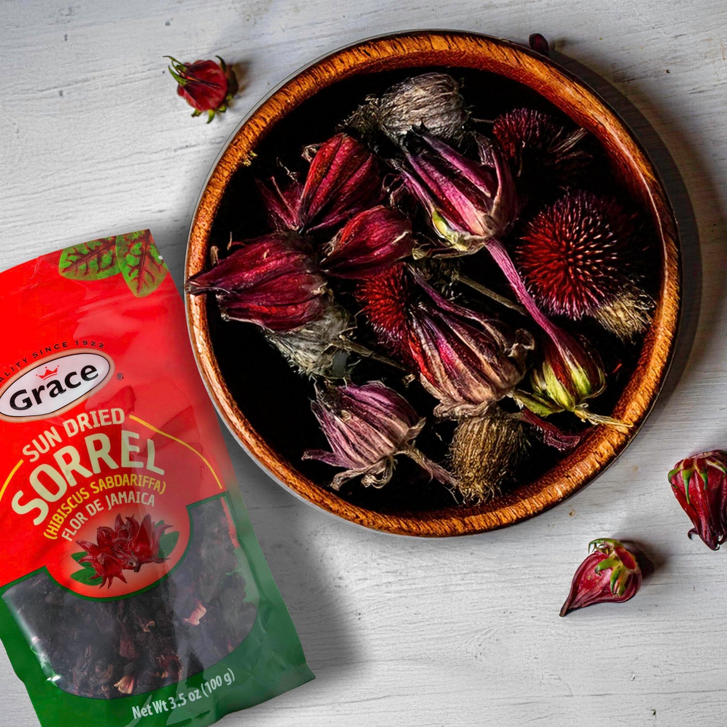 Grace Sun Dried Sorrel 3.5oz - 1 Pack - Jamaica Leaves - Flor de Jamaica - Hibicus Sabdariffa