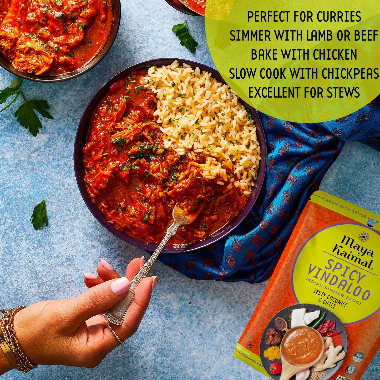 MAYA KAIMAL Spicy Vindaloo Simmer Sauce | 7oz Easy Pour Pouch | Spicy Indian Simmer Sauce with Zesty Coconut and Chili, Vegan, Gluten Free,