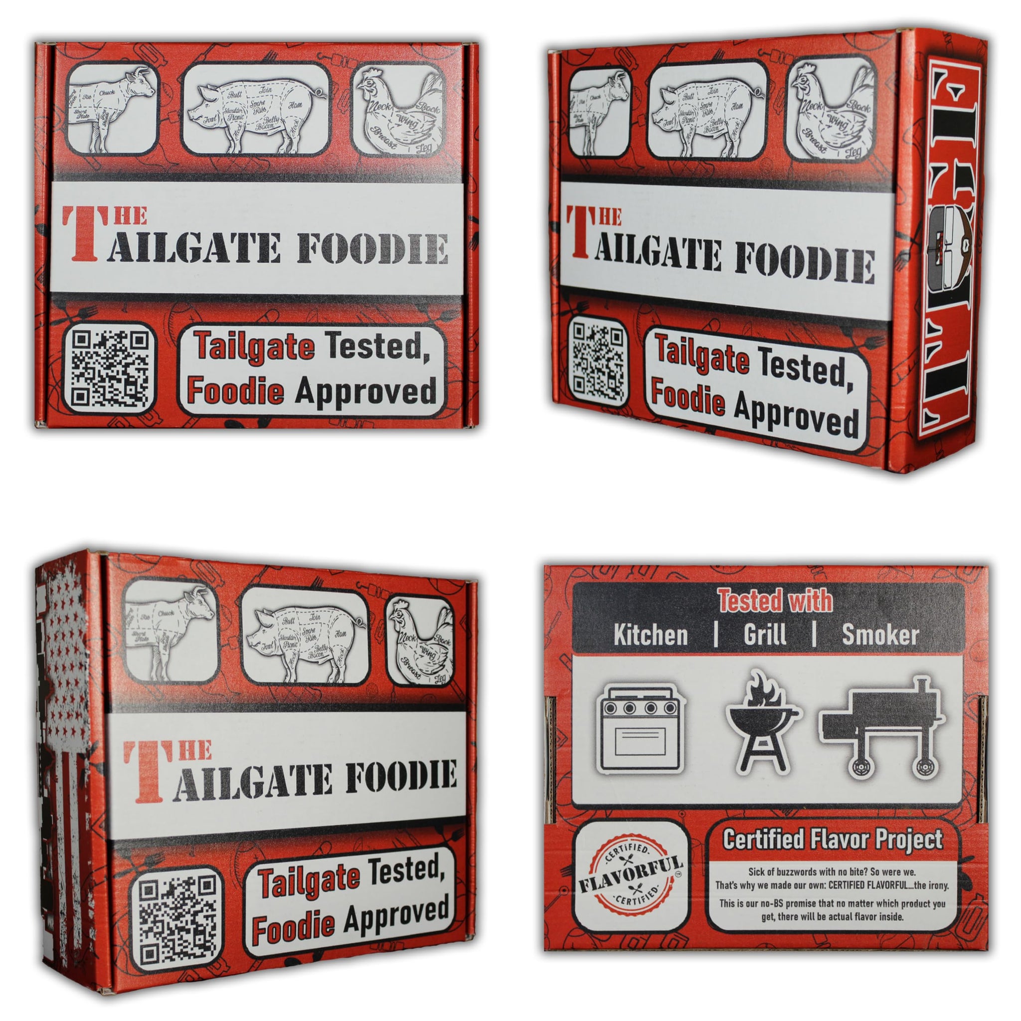 THE TAILGATE FOODIE Beef Seasoning Gift Box - 4 Pack BBQ Rub Variety Pack for SMoking, Barbecue, and Grilling - Burgers, Steak, Brisket, and Burnt End