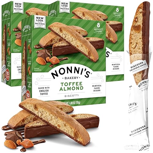 Nonni's Toffee Almond Biscotti Italian Cookies - Italian Biscotti Cookies - Biscotti Individually Wrapped - Dipped in Milk Chocolate - w/ Almonds