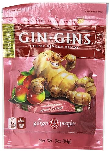 GIN GINS Apple Chewy Ginger Candy by The Ginger People - Anti-Nausea and Digestion Aid, Individually Wrapped Healthy Candy - Spicy Apple Flavor, 3 oz