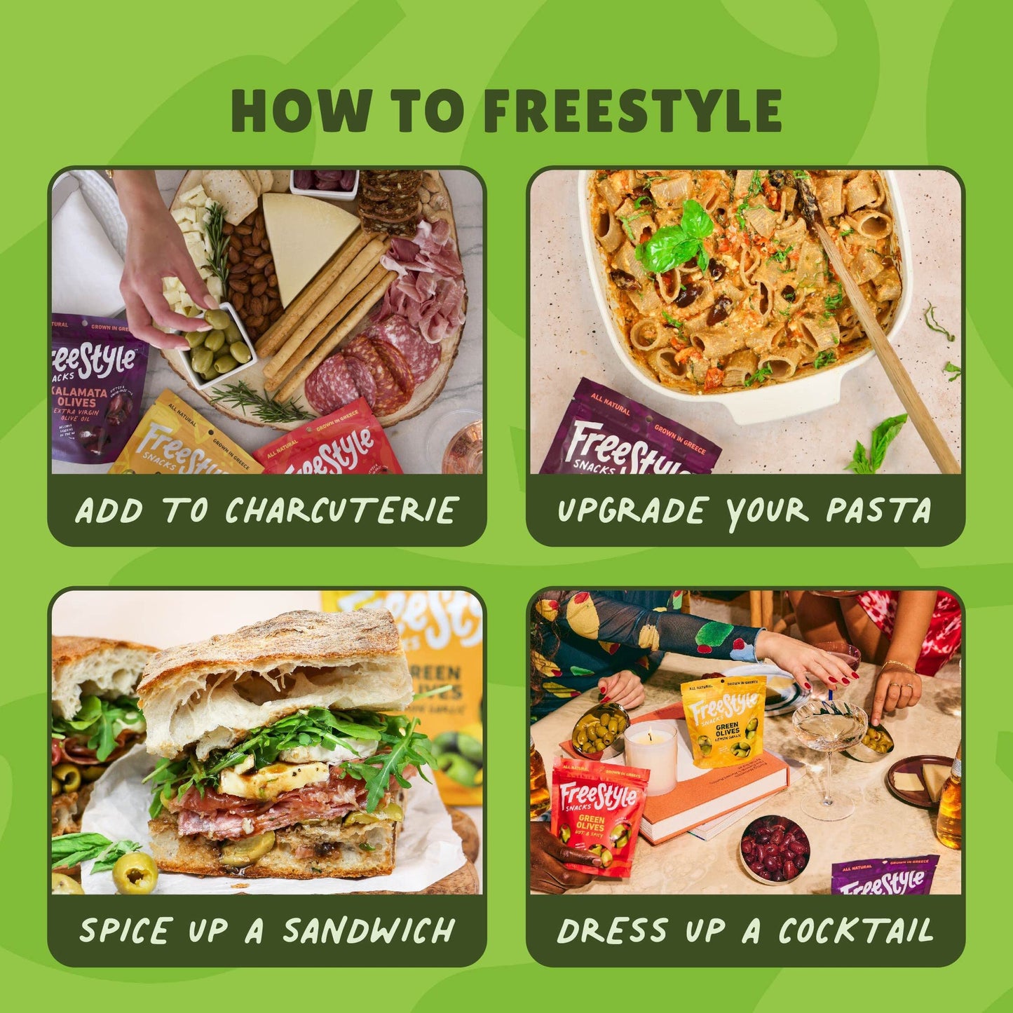 Freestyle Snacks Olive Snack Packs - As Seen on Shark Tank - Fresh Pitted Kalamata & Green Olives, Grown in Greece, Salty Snack, All Natural, Non-GMO