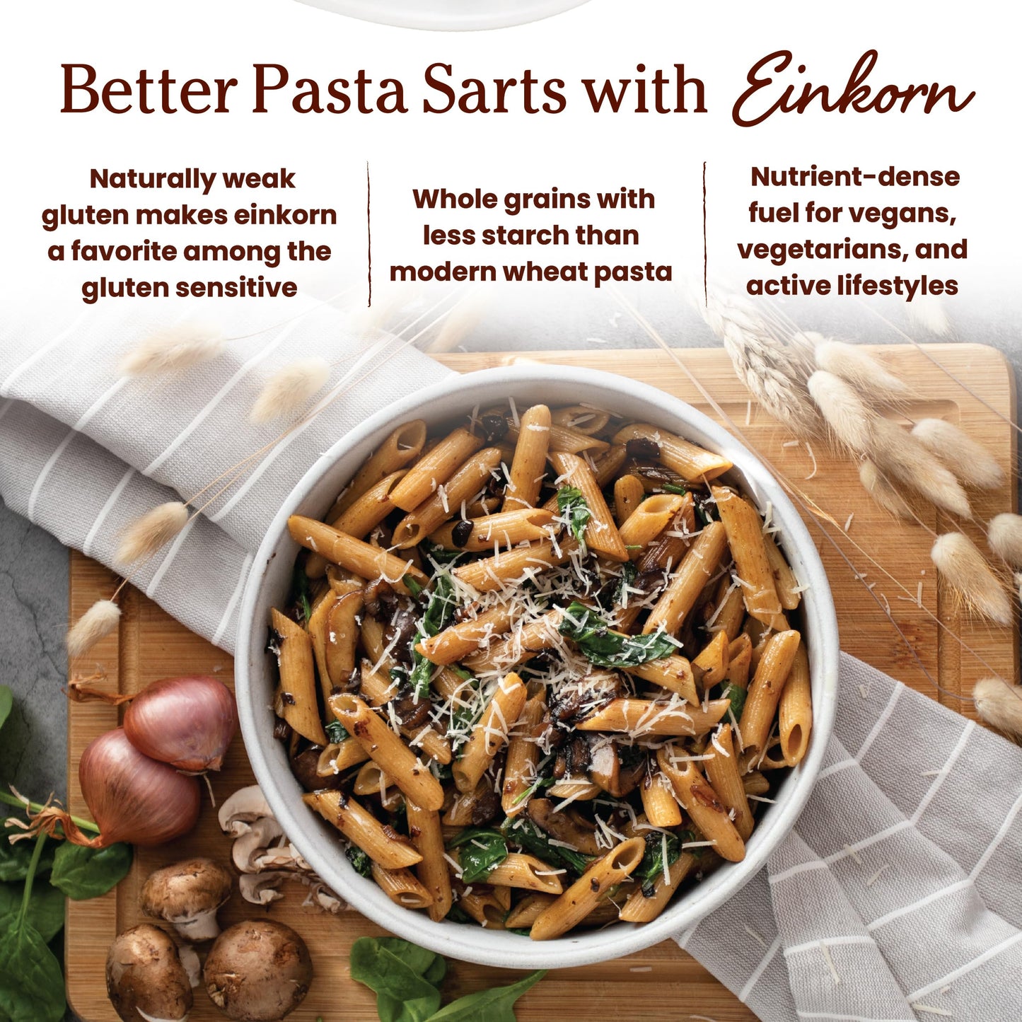 Jovial Einkorn 100% Organic Whole Grain Penne Rigate - Einkorn Pasta, High Protein, Non-GMO, USDA Certified Organic, Lower Carb, Delicious Pasta Made