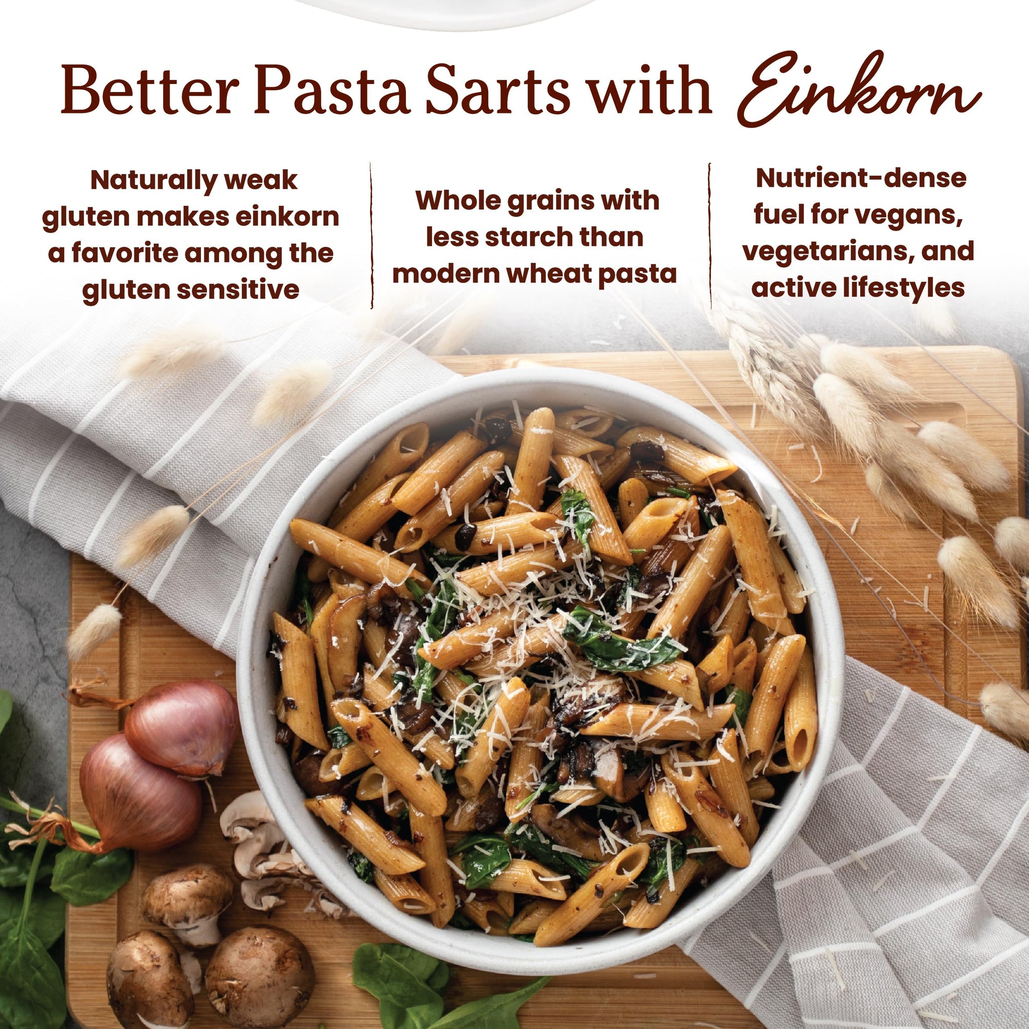 Jovial Einkorn 100% Organic Whole Grain Penne Rigate - Einkorn Pasta, High Protein, Non-GMO, USDA Certified Organic, Lower Carb, Delicious Pasta Made