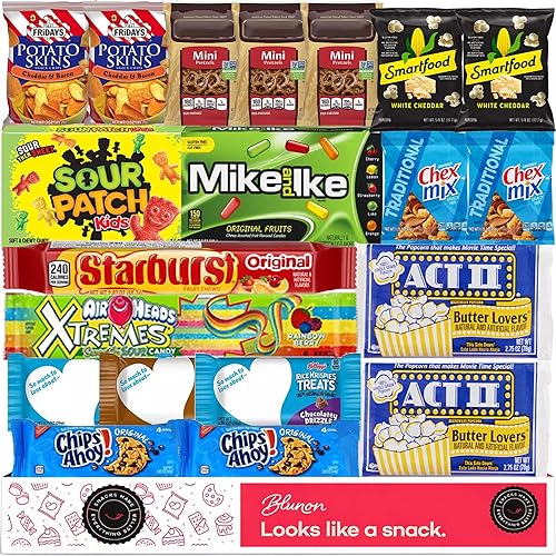 Movie Snacks Box - Movie Night Basket Gift Set - Movie-Night Snack Box for Families and Kids - Gift Basket - Popcorn Movie Night Kit - Popcorn, Candy