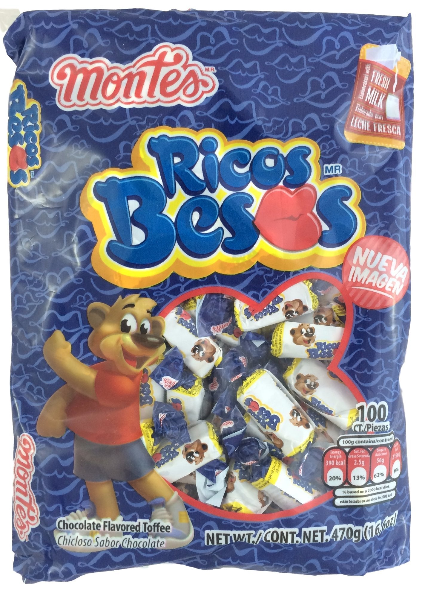 Ricos Besos Chocolate Flavored Tofee Candy 100pcs (Net Weight 16.6oz)