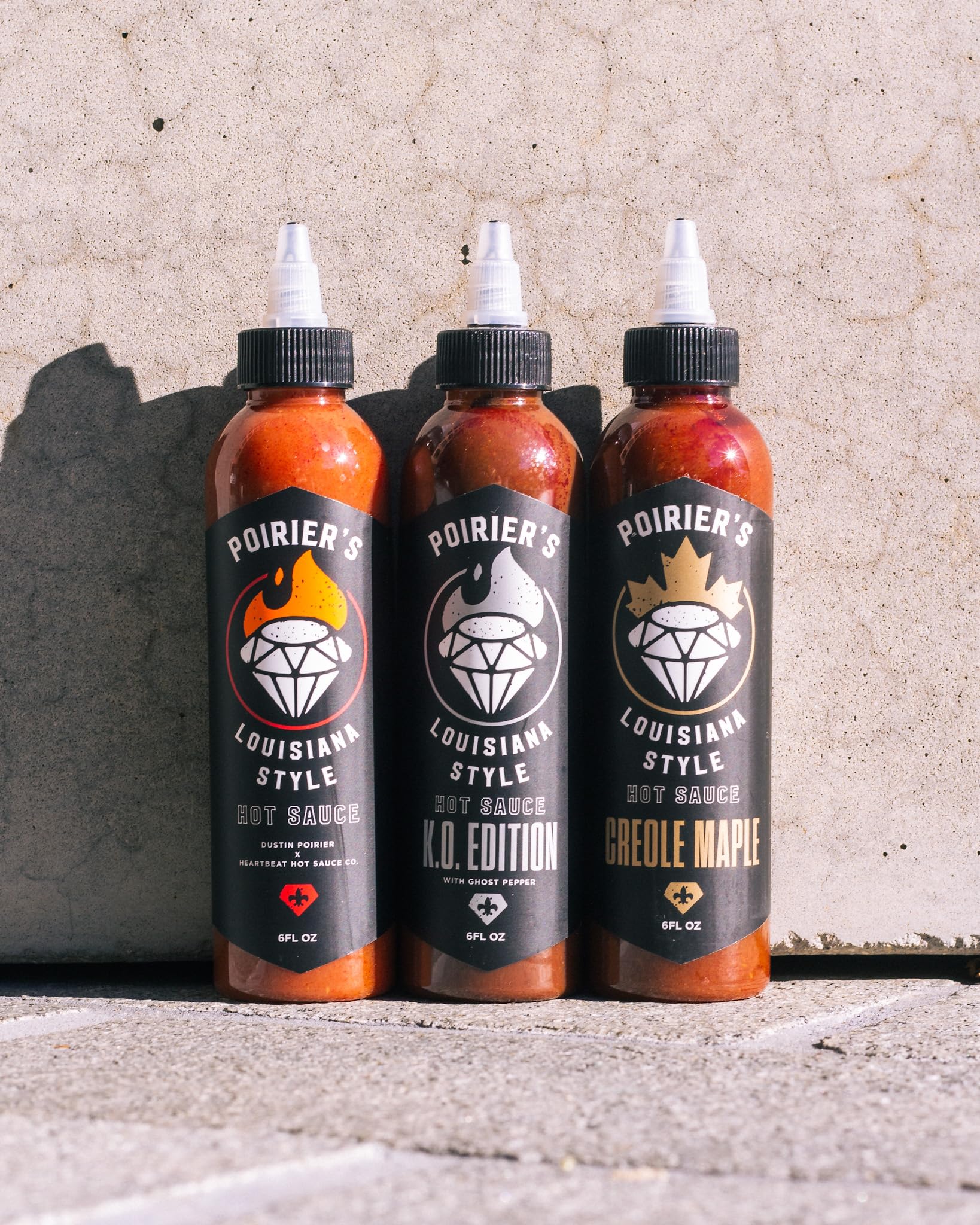 Heatonist Dustin Poirier's Louisiana Style Hot Sauce Trio: Poirier's Creole Maple, KO Edition and Traditional - Official Hot Sauce of UFC