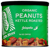 CB's Nuts Organic Jalapeño Kettle Roasted Peanuts - 1 Ingredient, USA Grown, Slow Roasted in Small Batches, USDA Organic, Non-GMO Verified, 14 oz Can