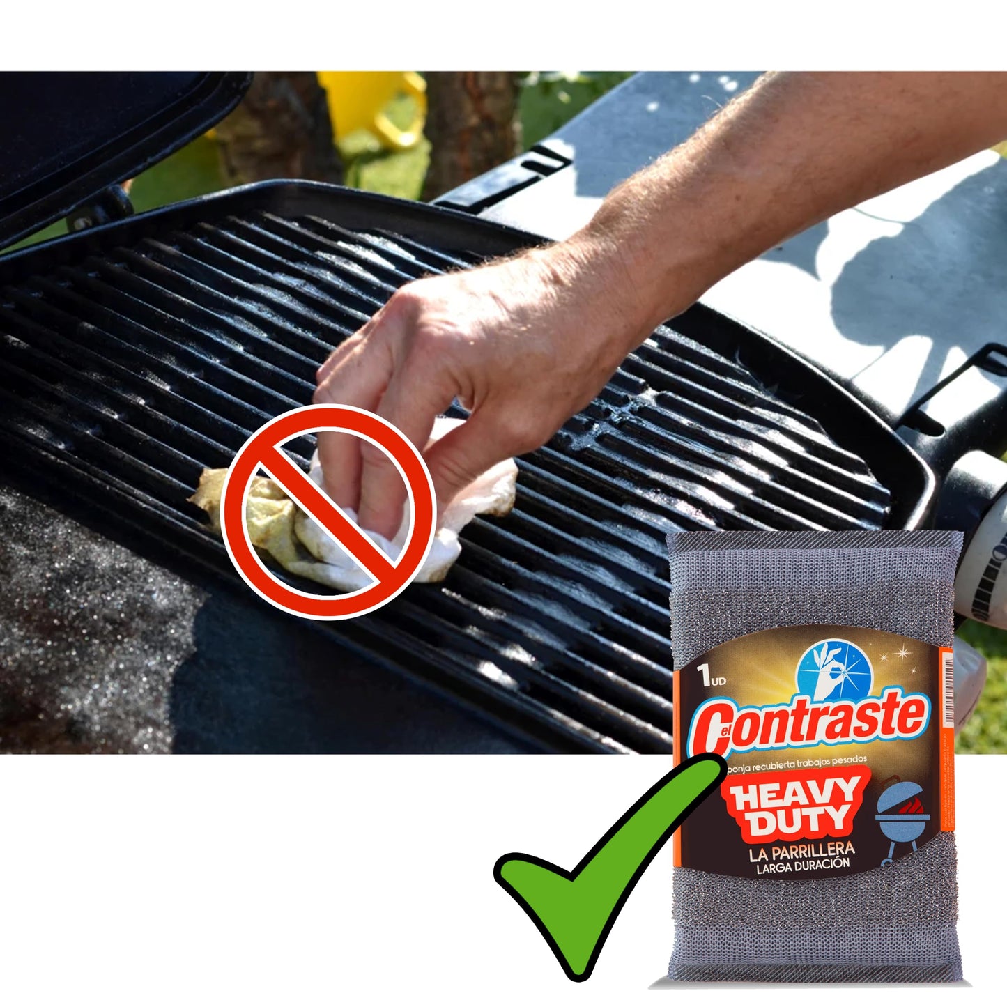 El Contraste Heavy Duty Grill Sponge - 5 Pack Steel Scrub Sponges, Durable BBQ Scrubber for Hard Surfaces, Multi-Use Dishwashing, Long-Lasting Kitchen