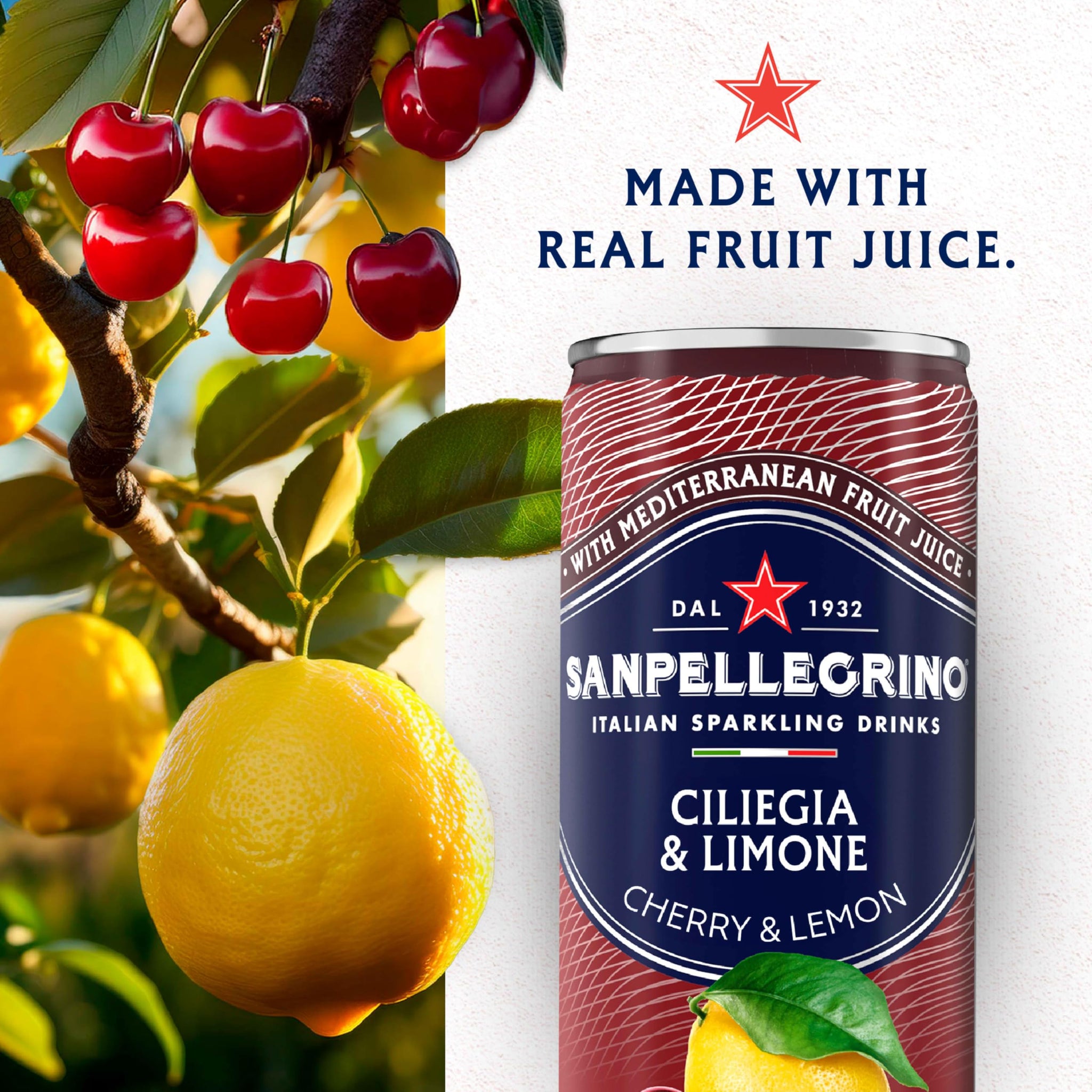 Sanpellegrino Italian Sparkling Drink Ciliegia and Limone, Sparkling Cherry and Lemon Beverage, 11.15 fl oz. 6 Pack