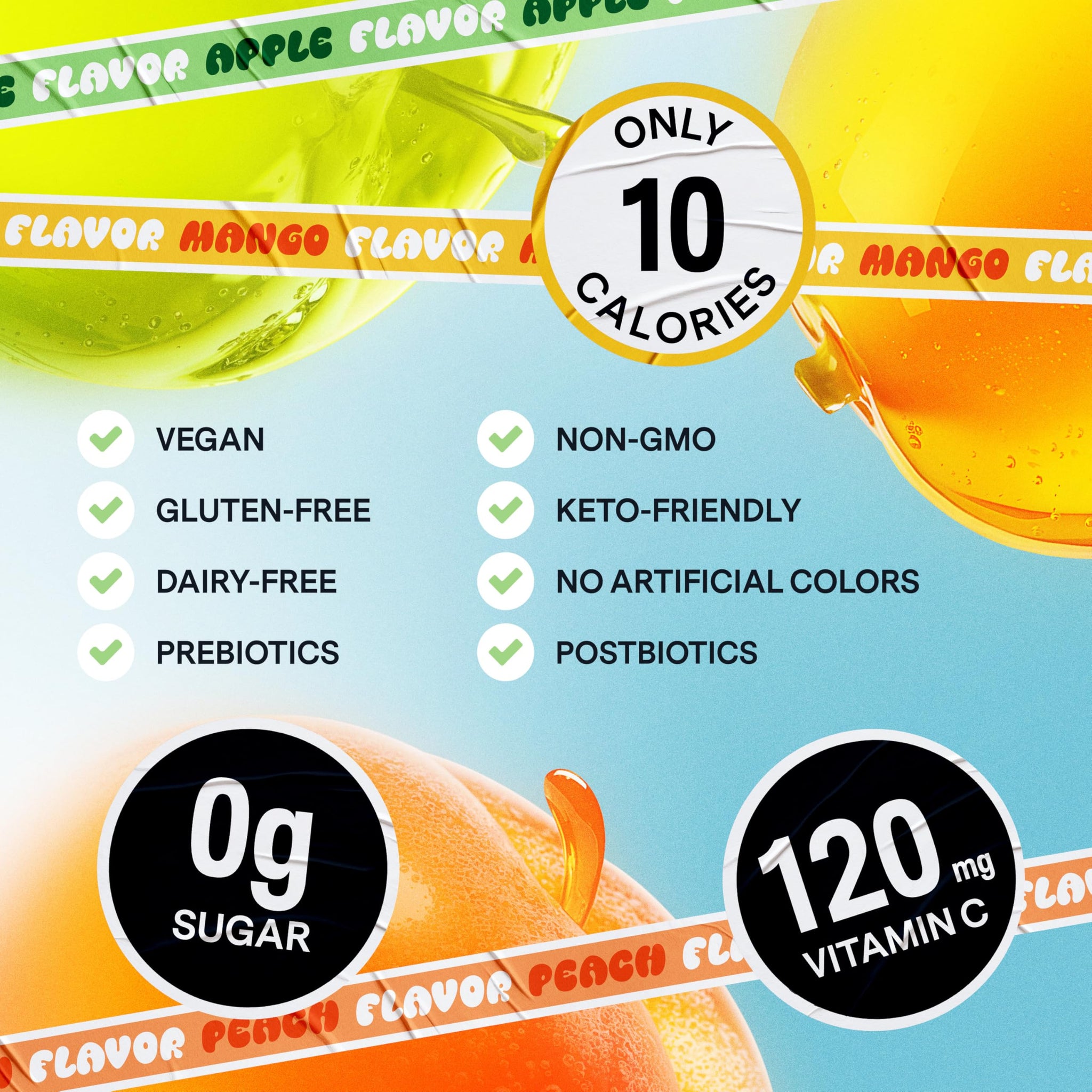 Dally Variety Pack [Mango, Peach & Apple] Drinkable Konjac Jelly 10 Pouches | 10-Calorie Keto, Gluten Free, Sugar Free Korean Fruit Snack | Prebiotics