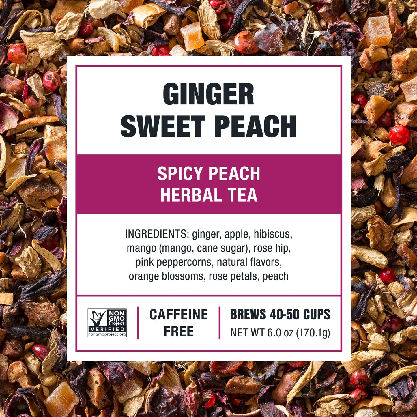 Tiesta Tea - Ginger Sweet Peach, Loose Leaf, Spicy Peach Herbal Tea, Tranquility Non-Caffeinated Blend, Bulk Hibiscus Leaves with Cane Sugar, Brews Up