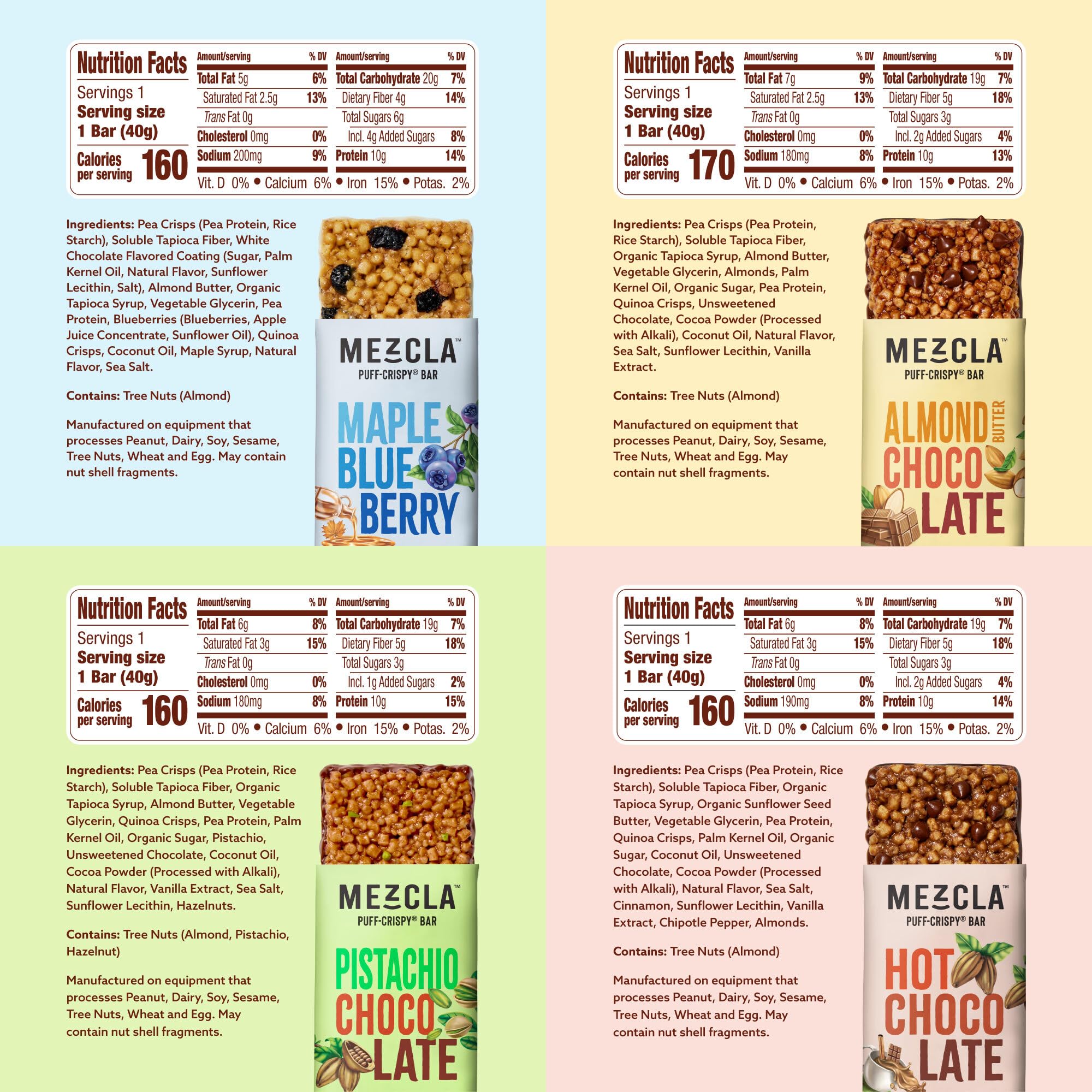 Mezcla Puff-Crispy Plant Based Protein Bars - Variety Pack - Healthy Snacks for Adults & Kids - Granola Bars for School, Travel, & Office Snacks