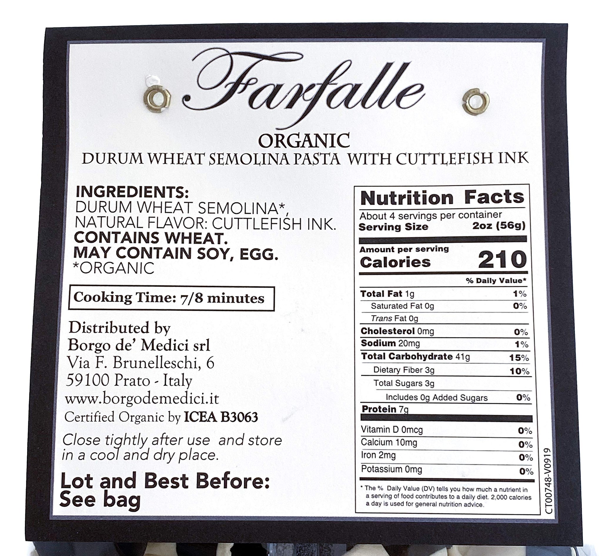 Borgo de Medici ORGANIC Black Squid Ink Bow Tie Pasta (8.8oz)