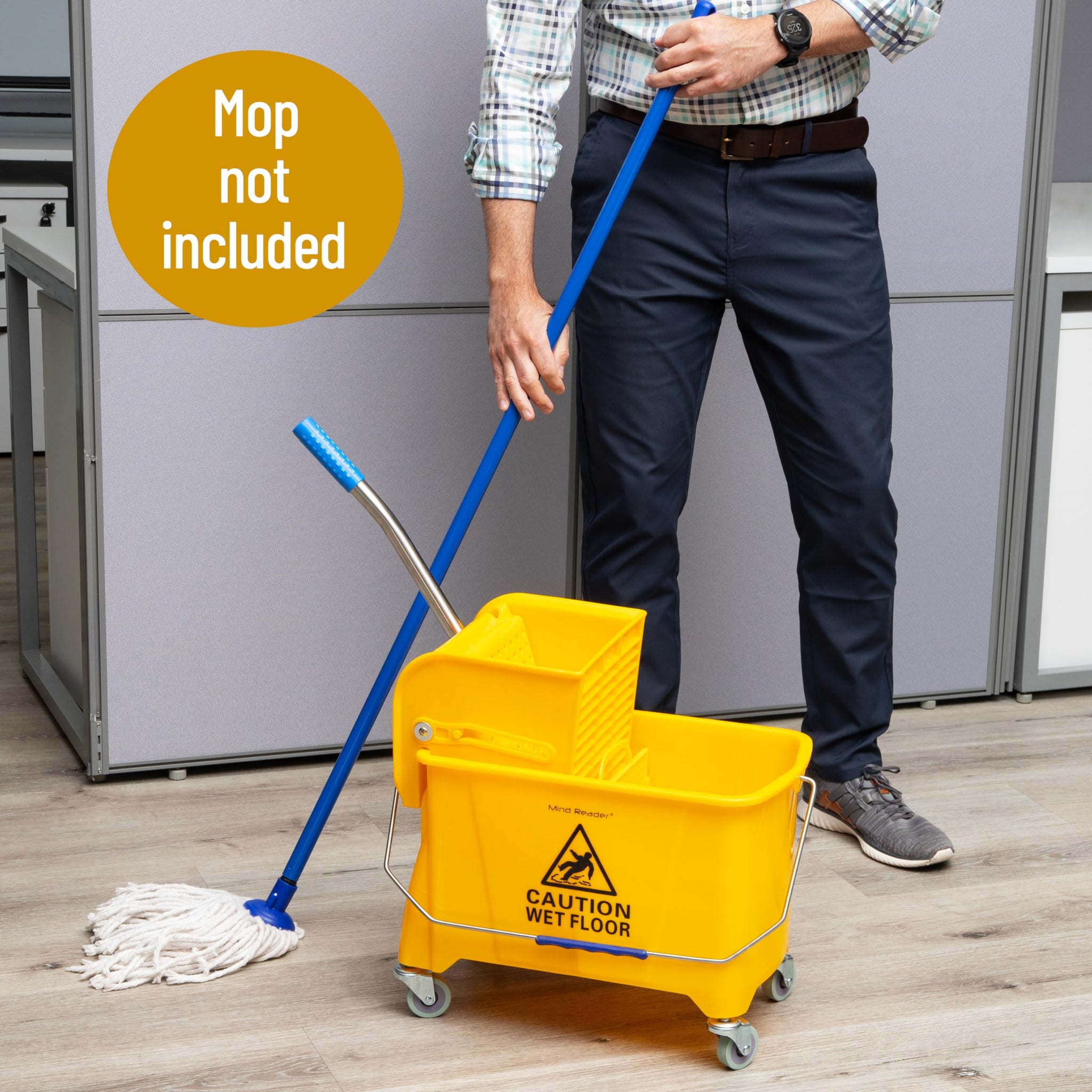 Mind Reader Mop Bucket with Wringer (Mop Not Included), 5.5 Gallon Cleaning Bucket with Wheels and Handle, Upward Press Wringer, Small Mop Compatible