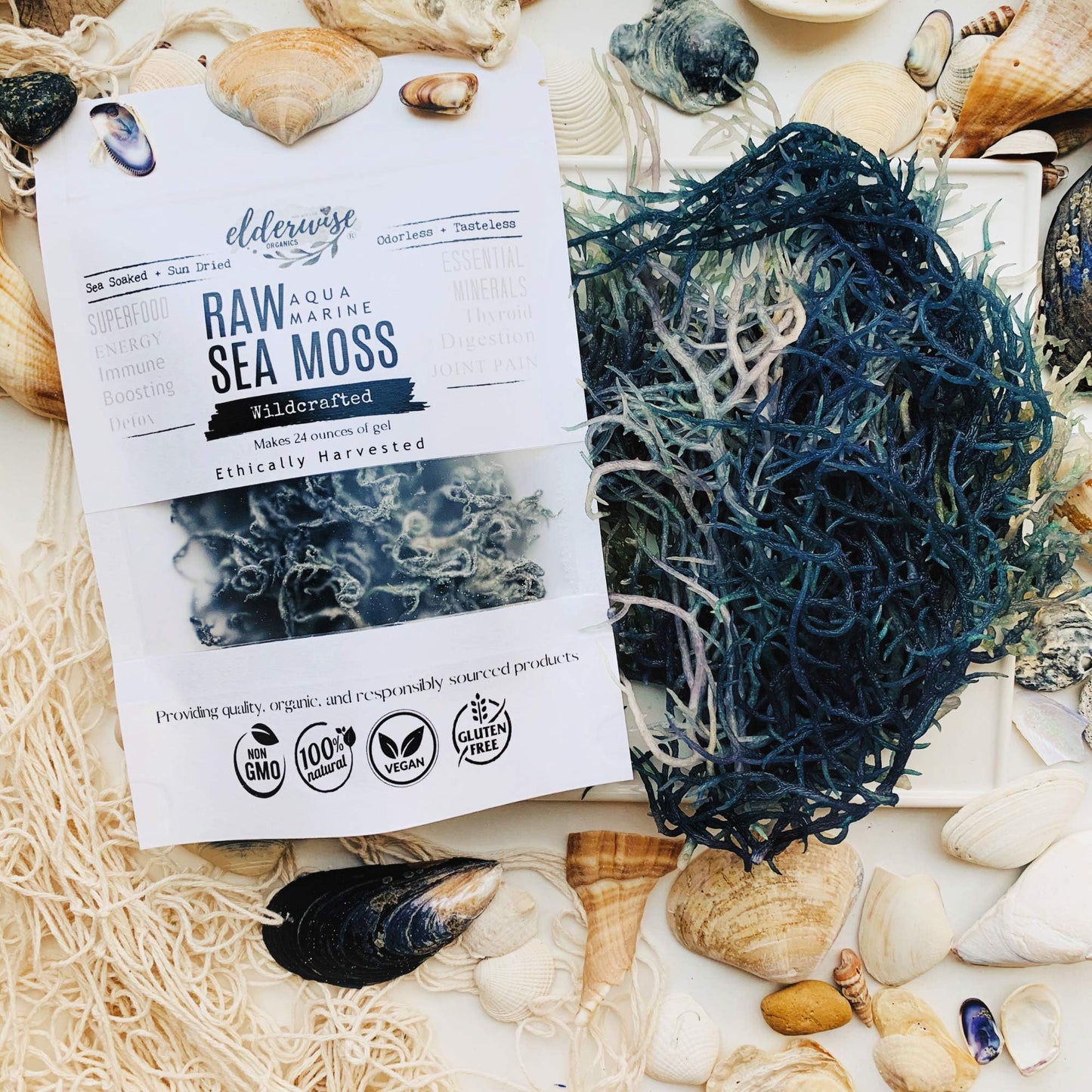 Sea Moss | Aqua Marine | Makes 24oz of Gel | Wildcrafted | Rare | Raw + Non GMO | Sundried | Green (Aqua Marine)