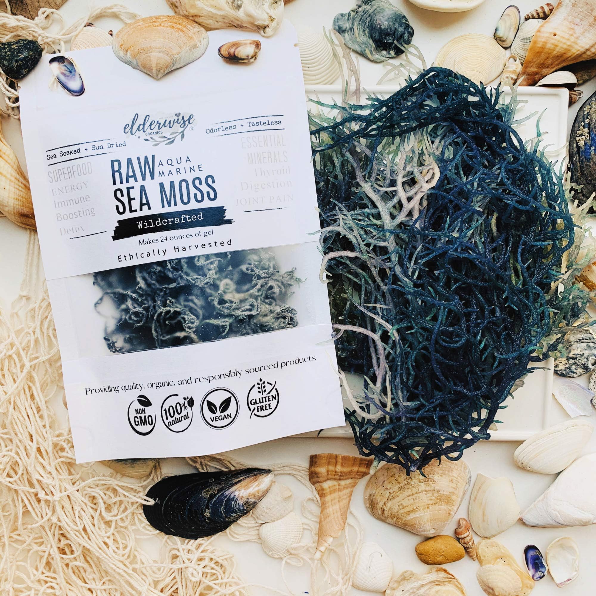 Sea Moss | Aqua Marine | Makes 24oz of Gel | Wildcrafted | Rare | Raw + Non GMO | Sundried | Green (Aqua Marine)