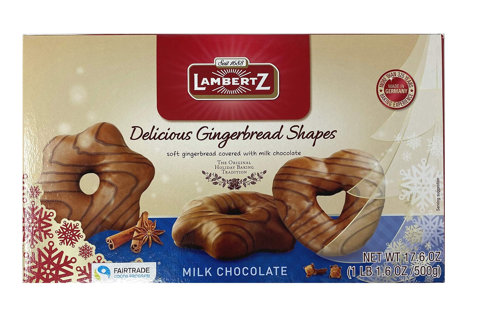 Henry Lambertz - Milk Chocolate Covered Lebkuchen Shapes - 500g/17.6 Oz (2 Pack)