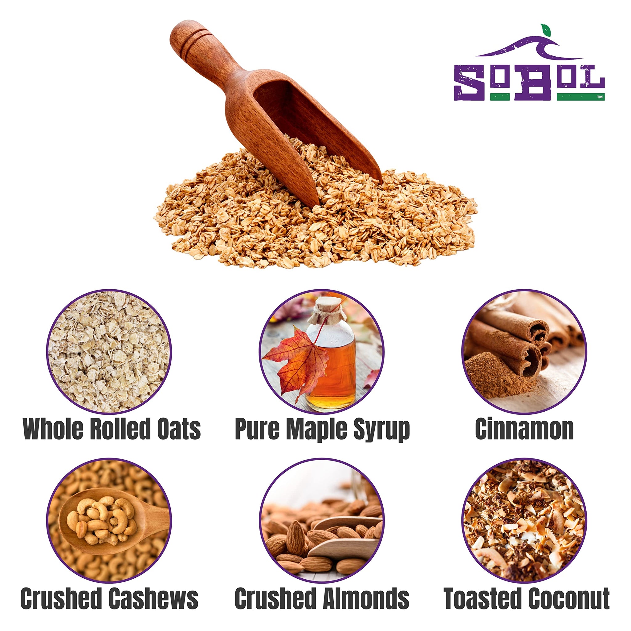 SoBoL Low Calorie Granola For Yogurt 12oz Healthy, Crunchy Snack for Balanced Breaks, Hiking Food, Camping, Backpacking, on the go. Baked Whole Grain