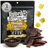 Ripped Beef Jerky - 100% Grass Fed Beef, 20g Protein, Real Ingredients, Gluten Free, No MSG, Made in USA (Pack of 3, Pineapple)