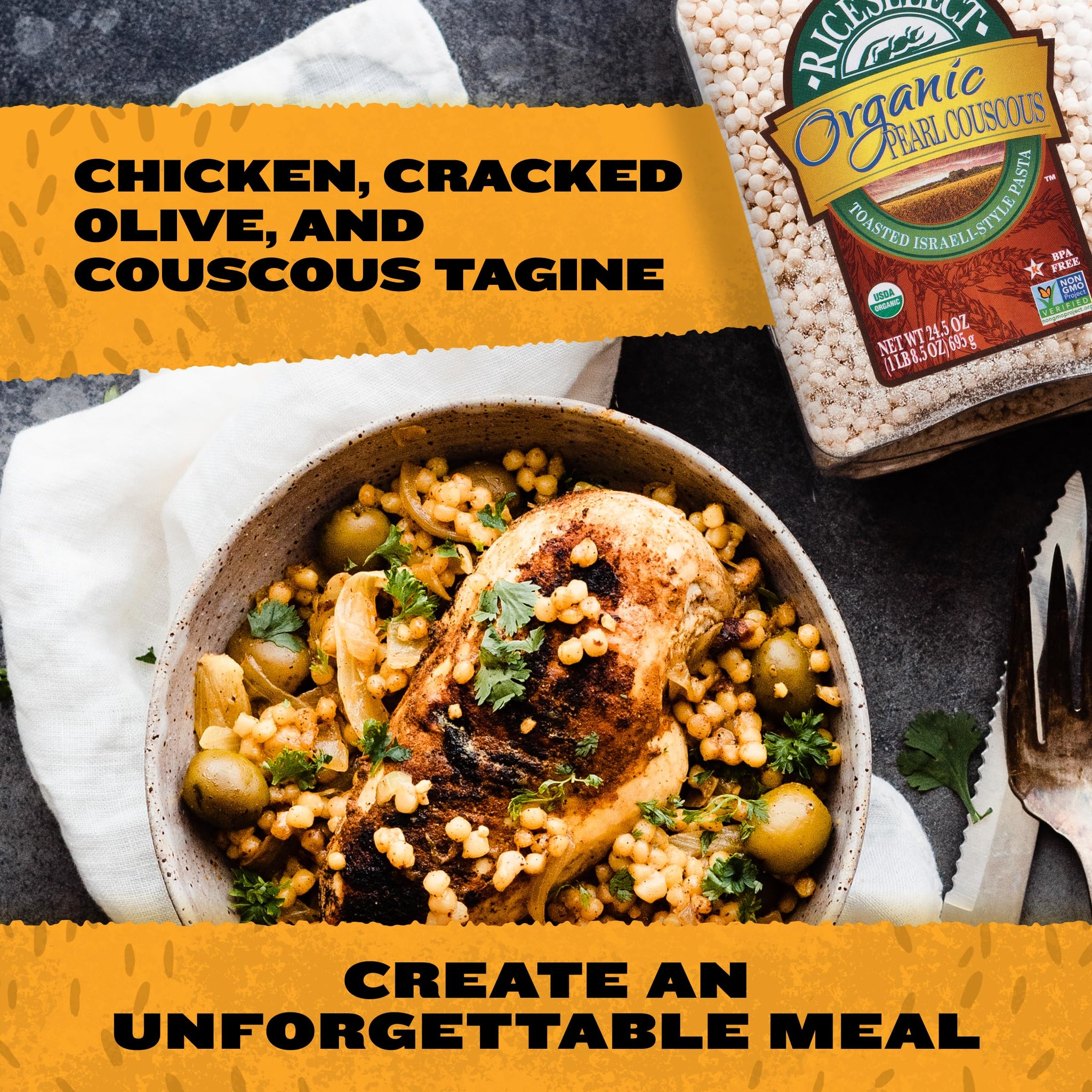 RiceSelect Organic Pearl Couscous, Premium Israeli-Style Wheat Couscous Pasta, Non-GMO, Kosher, 24.5oz Jar (Pack of 1)