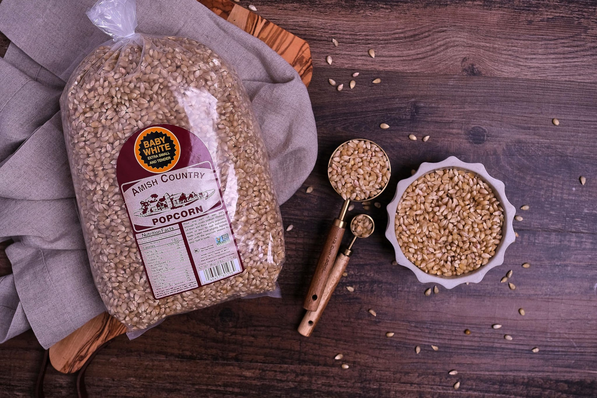 Amish Country Popcorn | 6 lb Bag | Baby White Popcorn Kernels | Small & Tender Popcorn | Old Fashioned, Non-GMO and Gluten Free (Baby White - 6 lb