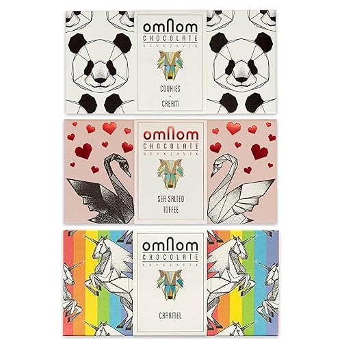 OmNom Best Sellers Trio | Toffee + Sea Salt, Caramel Pride Bar, Cookies + Cream | Icelandic Bean To Bar Chocolate by OMNOM CHOCOLATE REYKJAVIK | 3 x
