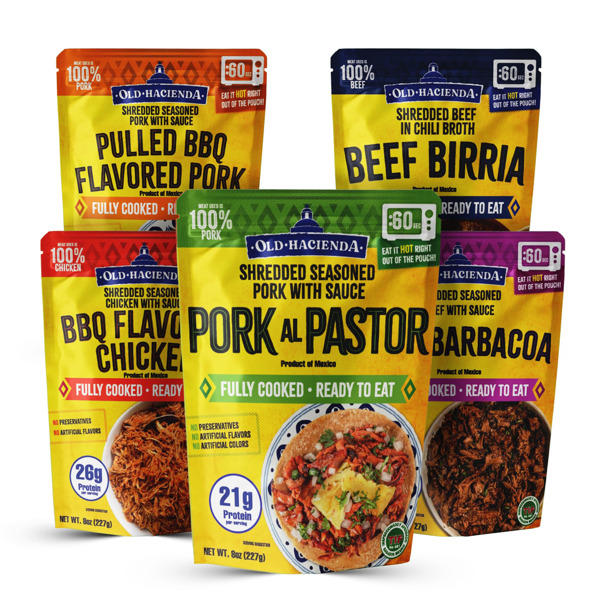 Old Hacienda Fully Cooked Meat Variety Pack, 5 Pack & Flavors, 8 oz Pouches