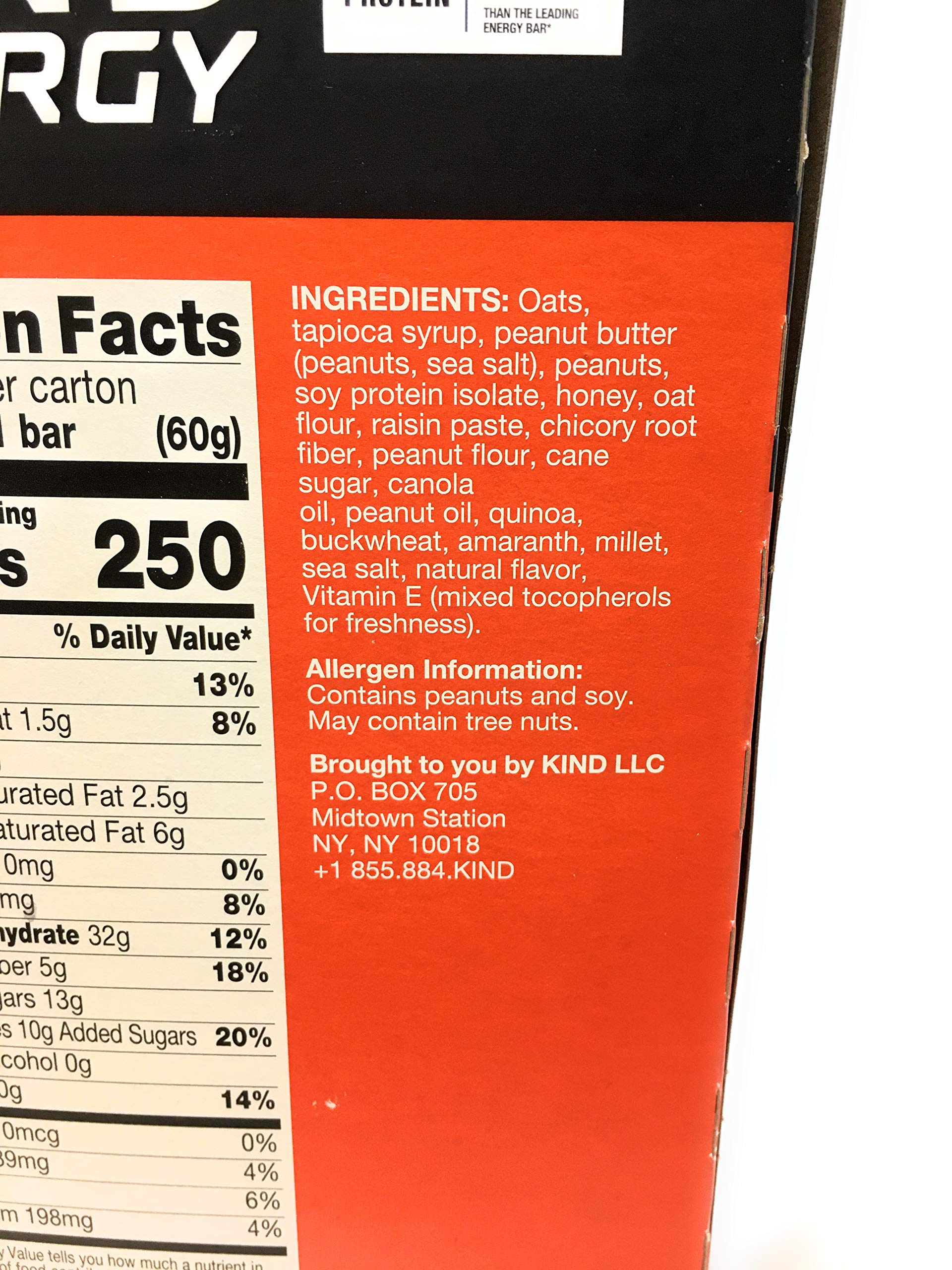 KIND Energy Bar, Peanut Butter, Gluten Free, Low Sugar, 1.76oz, 12 Count