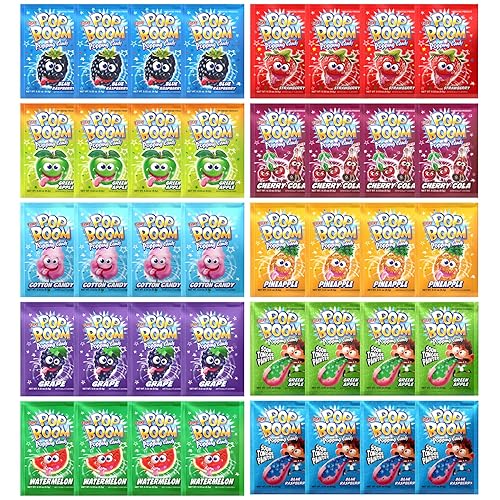 Pop Boom Popping Rocks Candy - Variety Pack of 40 - Ten Different Flavors (0.33 oz each) | OU Kosher - Dairy Free