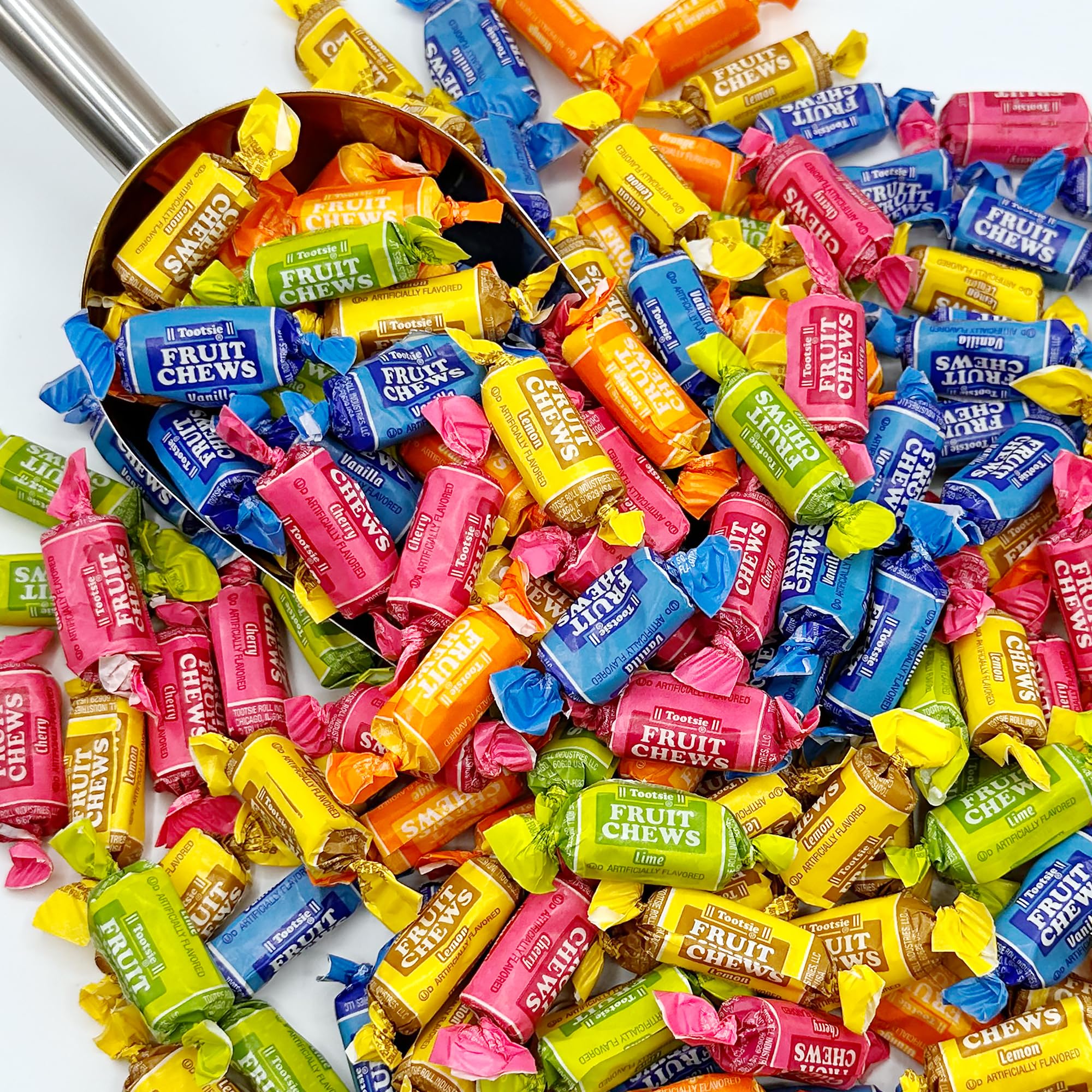 Fruit Chews Candy - 2 Pounds Bulk Bag (Approx. 140 Pieces), Fruit Chews Rolls, 5 Assorted Flavors, Soft & Fruity Taffy Candy, Individually Wrapped
