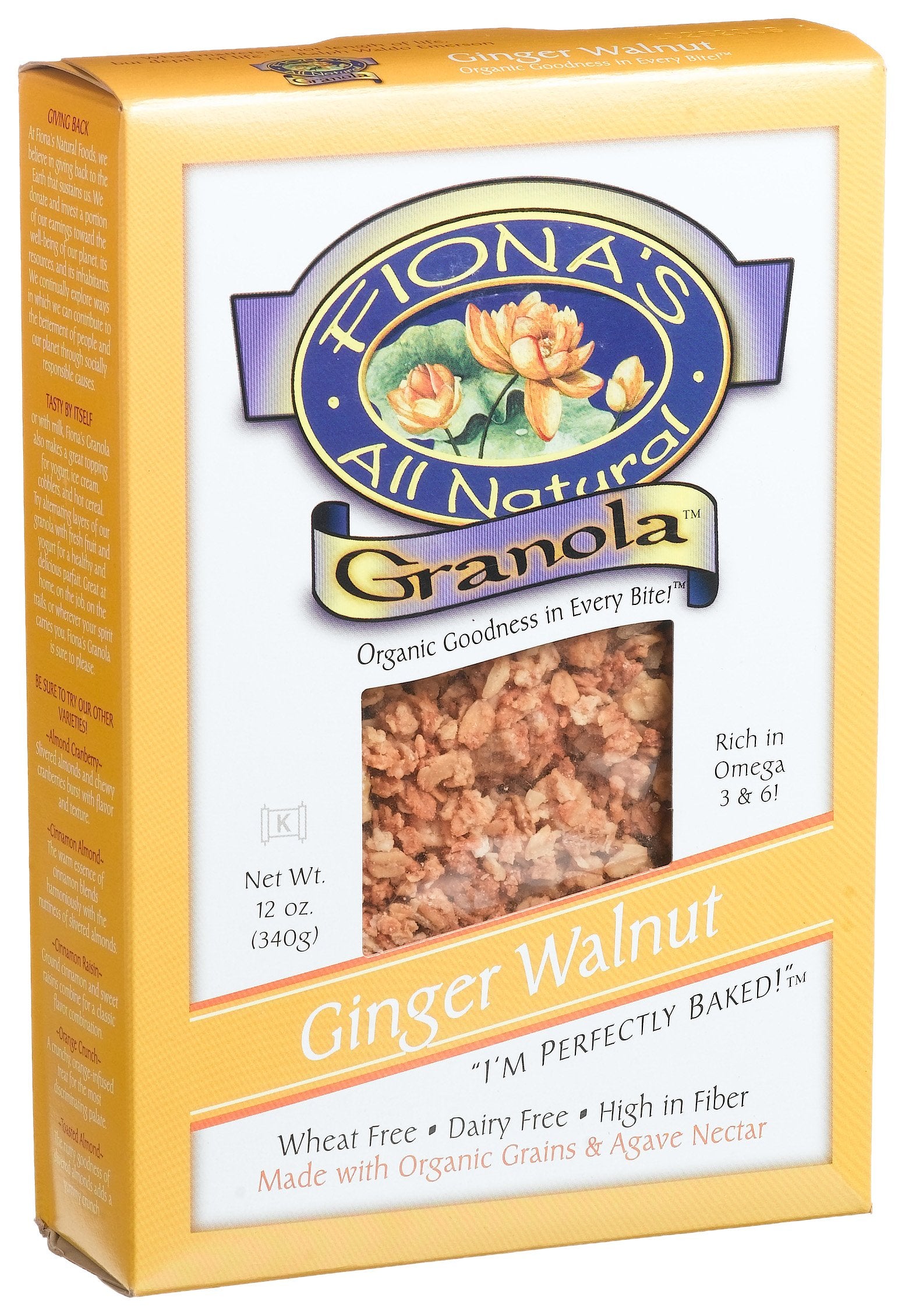 Fiona's All Natural Granola, Organic Ginger Walnut, Wheat-Free, 12-Ounce Boxes (Pack of 6)