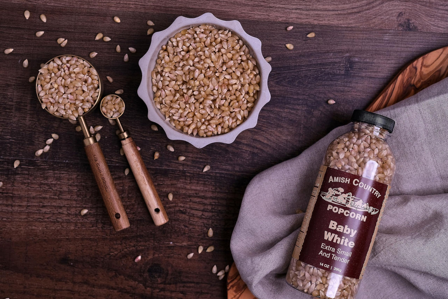 Amish Country Popcorn | 2-14 oz Bottles | Baby White Popcorn Kernels | Old Fashioned, Non-GMO and Gluten Free (2-14 oz Bottles)