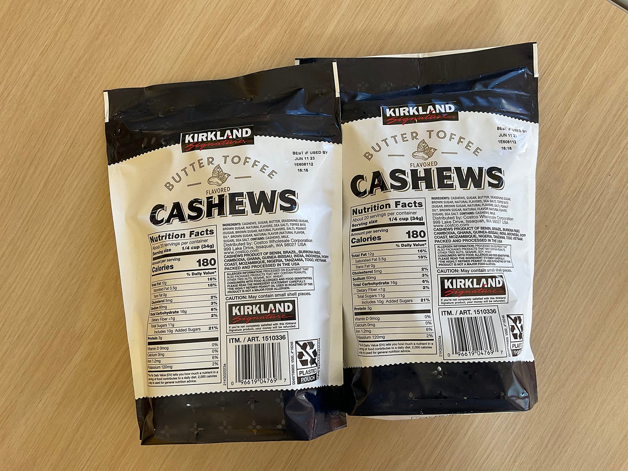 Butter toffee flavored cashews (2 bags)