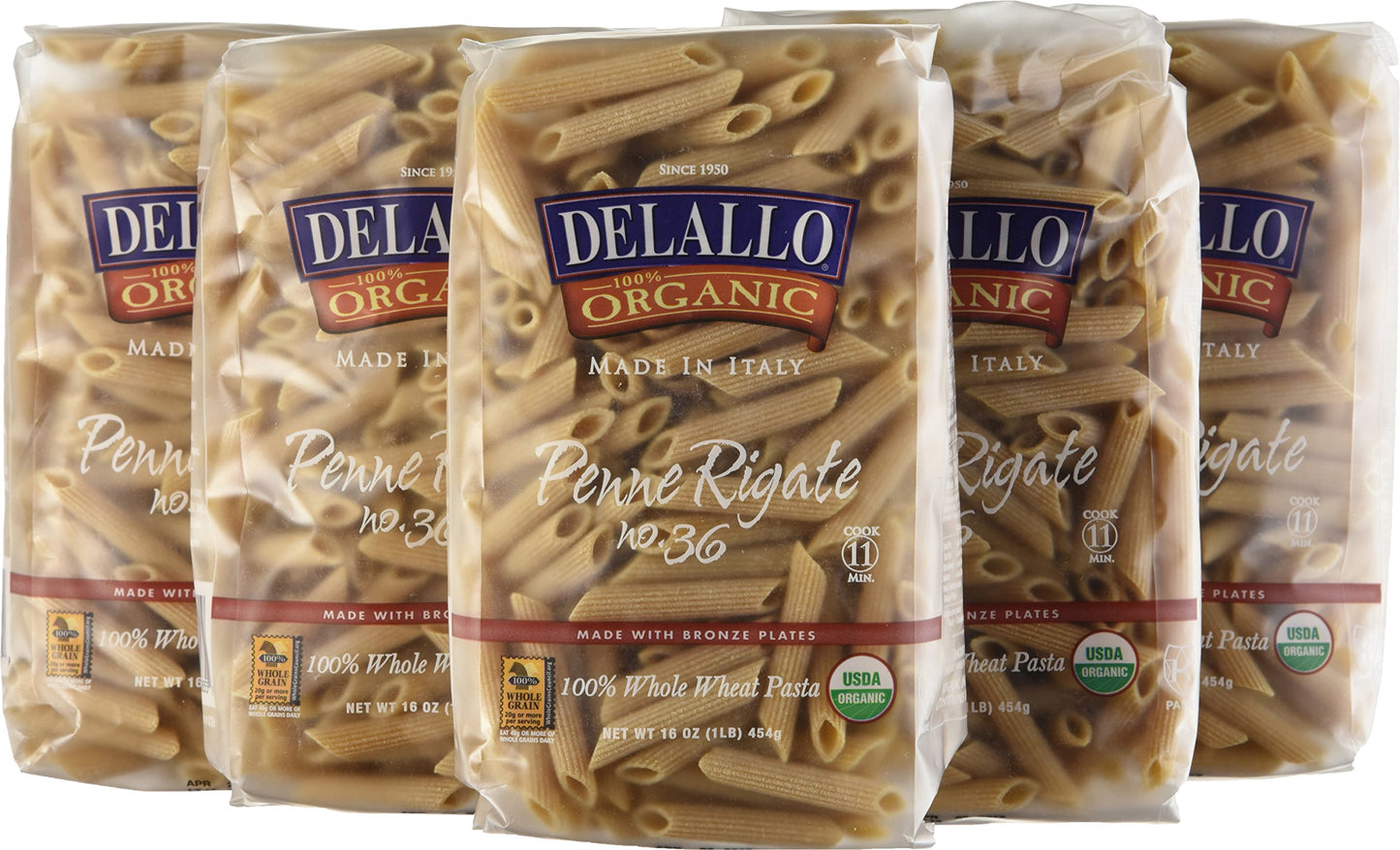 DeLallo Organic Whole Wheat Penne Rigate #36,1 Pound (Pack of 16)