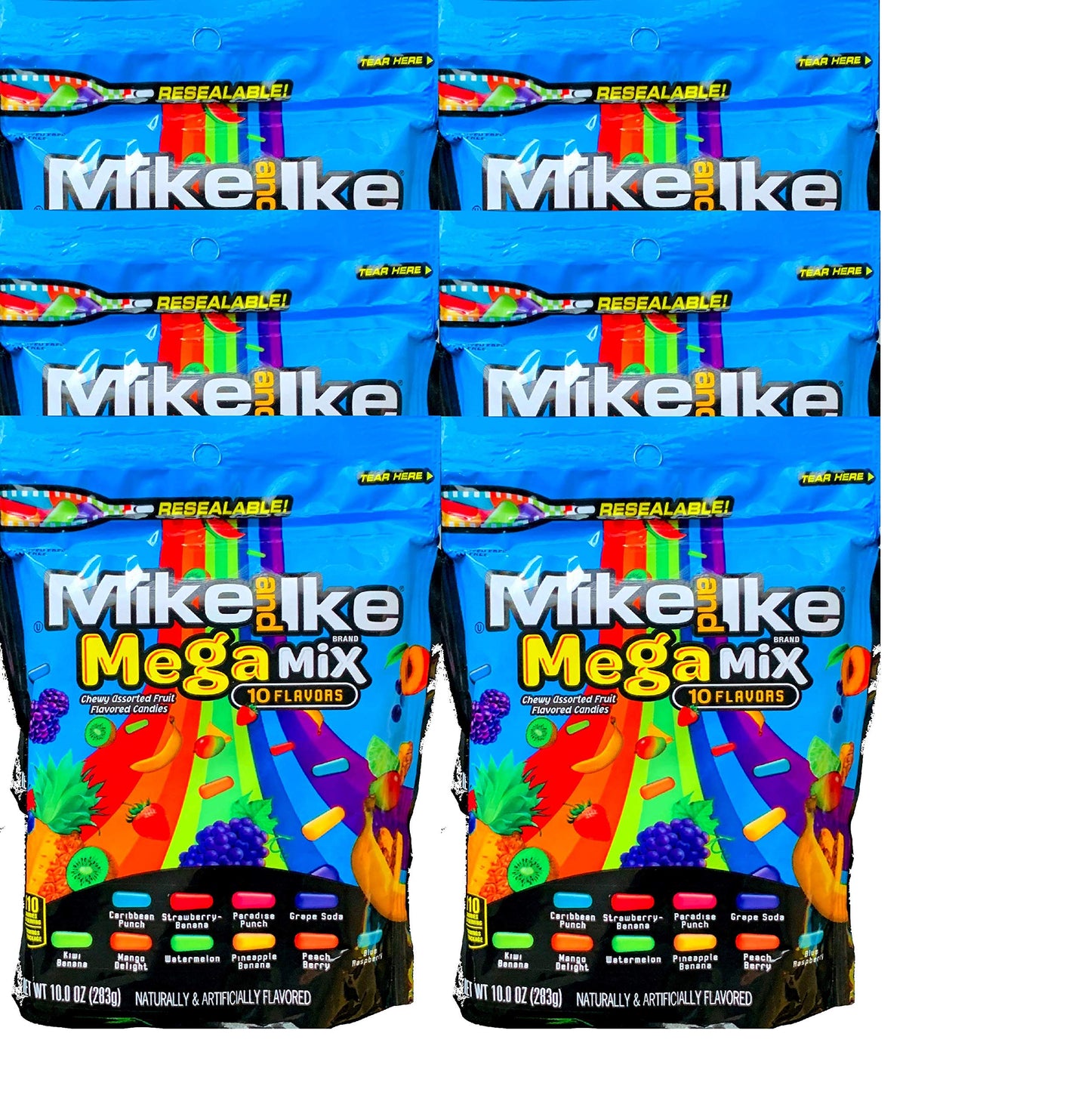 NEW Mike And Ike Original Fruits & 10 Flavor Mega Mix- 10 oz. Bags Full Of Sweet Fruity Treats (Mega Mix, 6)