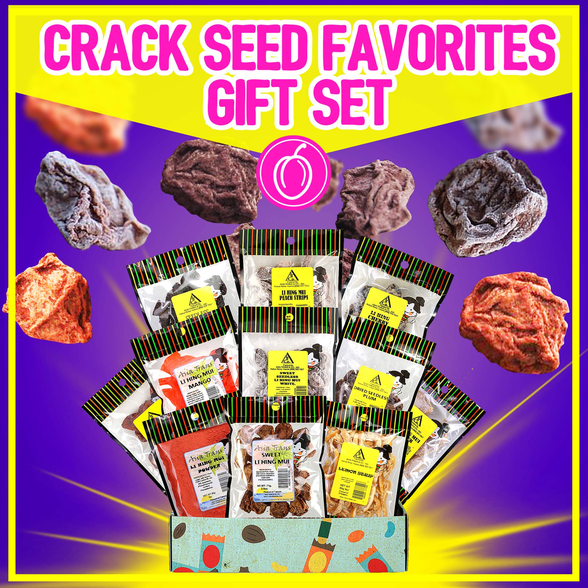 Asia Trans 10-Pack Li Hing Mui Crack Seed Gift Set - Hawaiian Favorite, Sweet, Sour & Salty Dried Asian Plum Candy