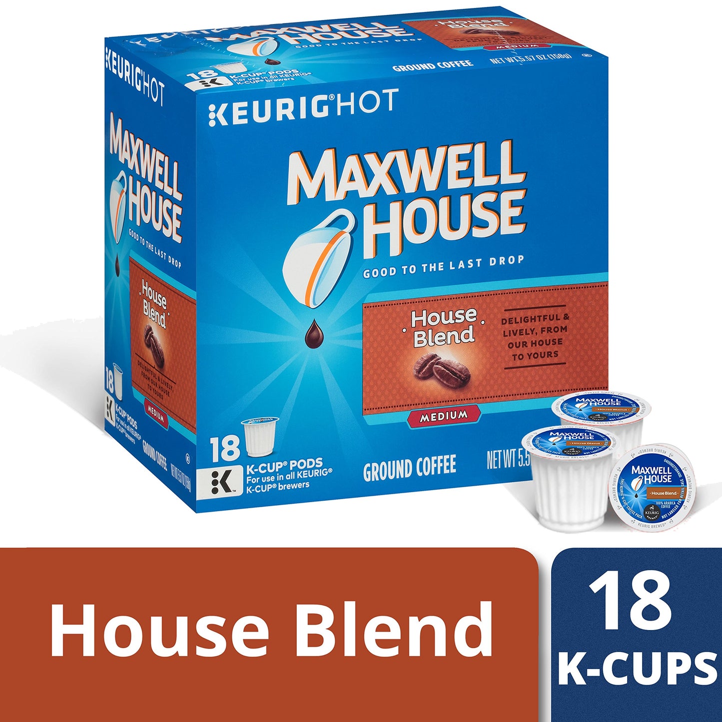 Maxwell House House Blend Medium Roast K-Cup Coffee Pods (18 Pods)