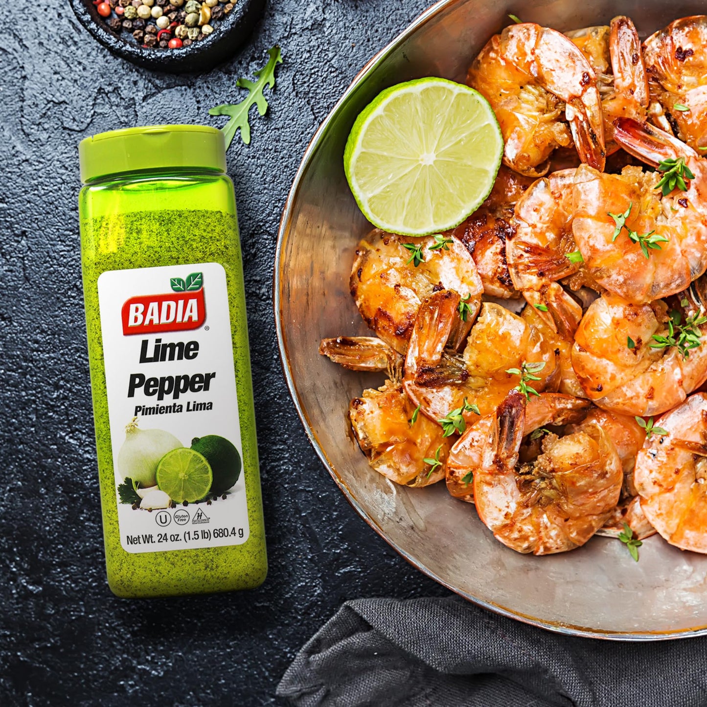 Badia Lime Pepper Seasoning, 24 oz - Pepper, Garlic & Onion, Zesty Citrus Blend for Chicken, Seafood & Vegetables