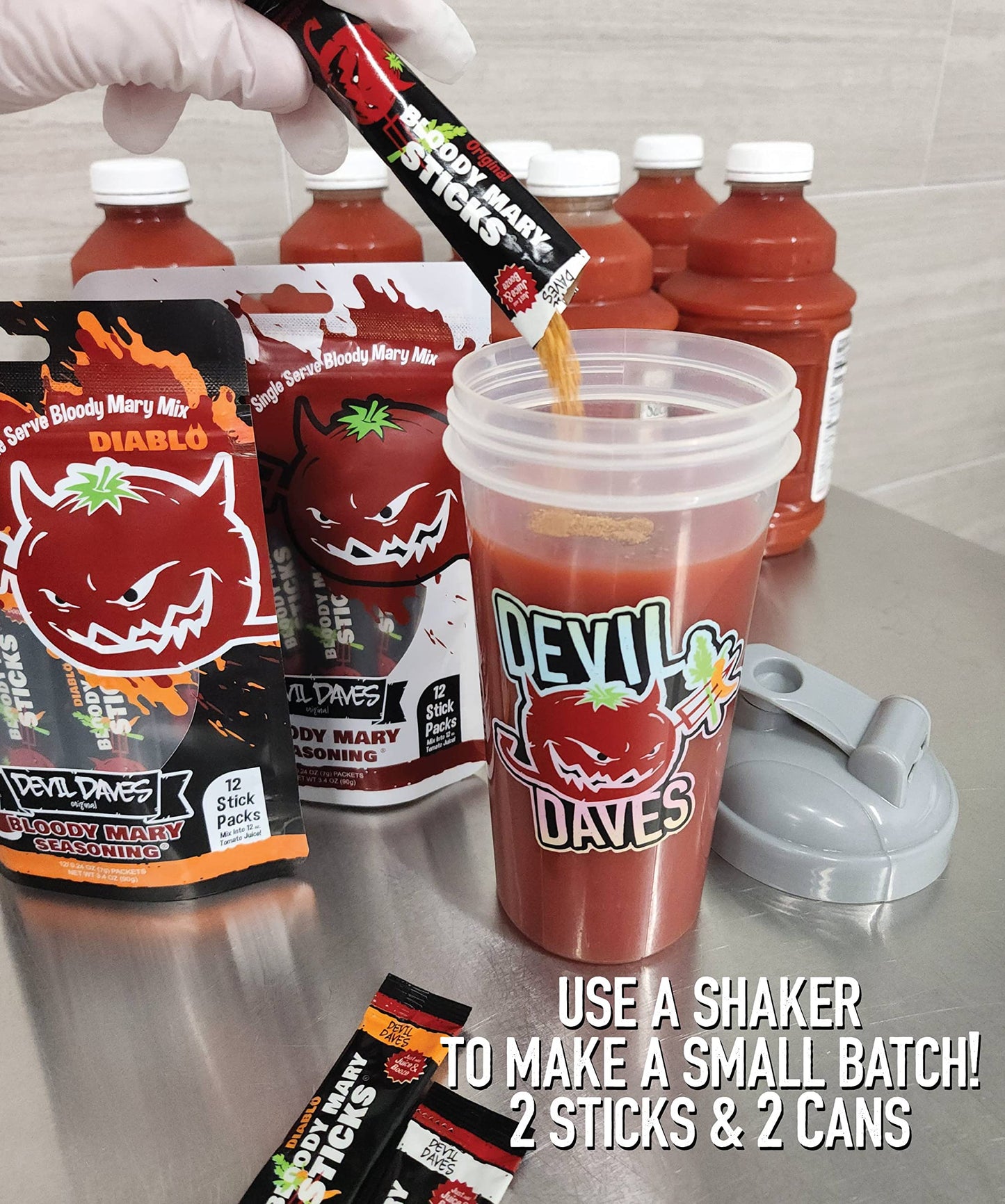 Devil Daves Bloody Mary Stick Packs, Diablo Spicy (10 Pack) | Single Serve Spicy Bloody Mary Mix Packets, Dry Seasoning for Tomato Juice Cocktails