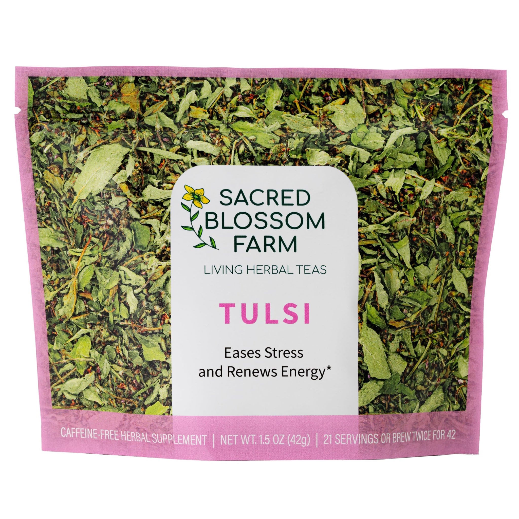 Tulsi Herbal Tea (Holy Basil) | Sacred Blossom Farm | 1.7 oz. Loose Leaf | Ease Stress Renew Enaergy* | Minimally Processed Wisconsin-Grown Medicinal