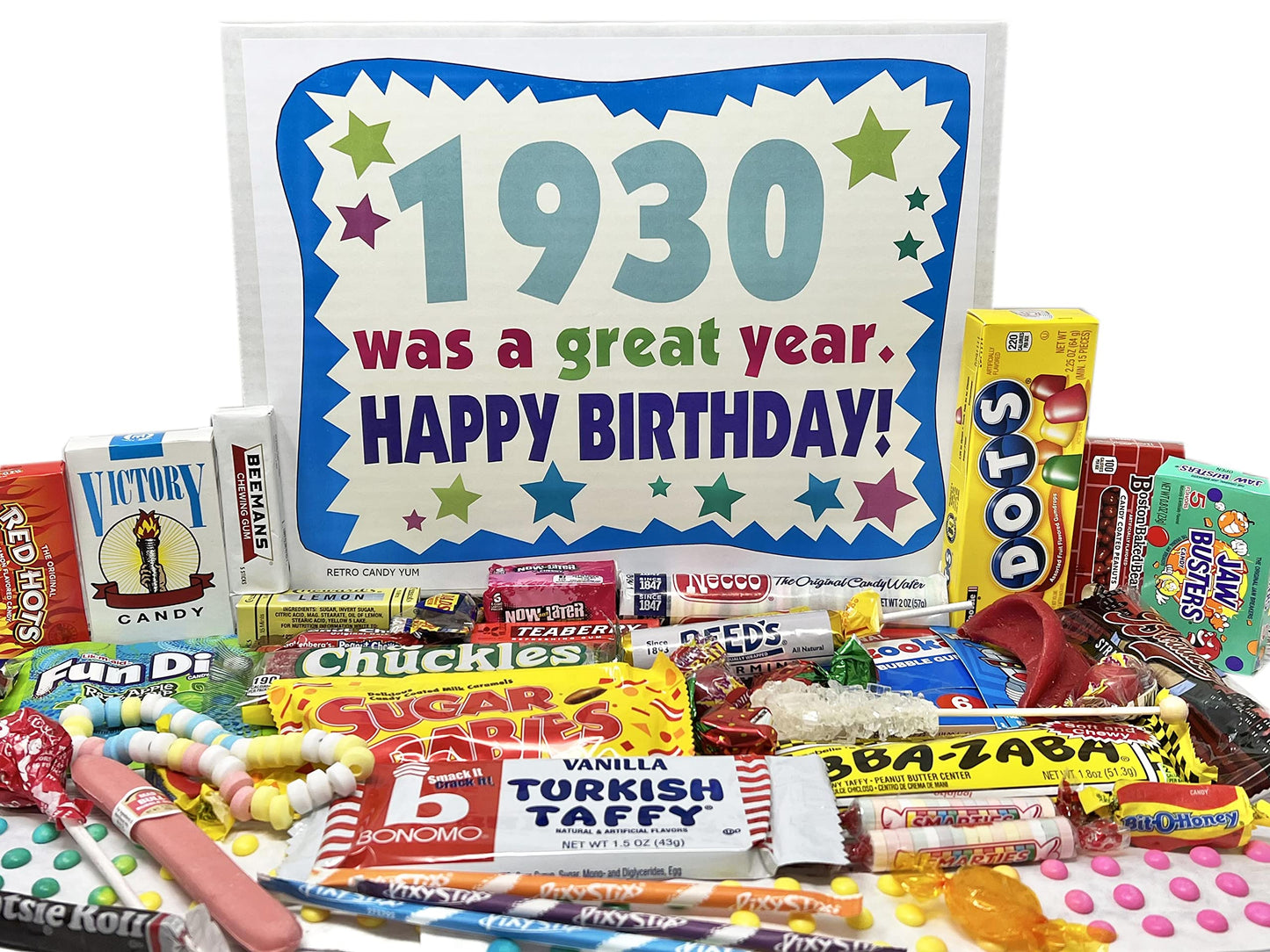 RETRO CANDY YUM ~ 1930 96th Birthday Gift Box of Nostalgic Candy from Childhood for 96 Year Old Man or Woman Born 1930