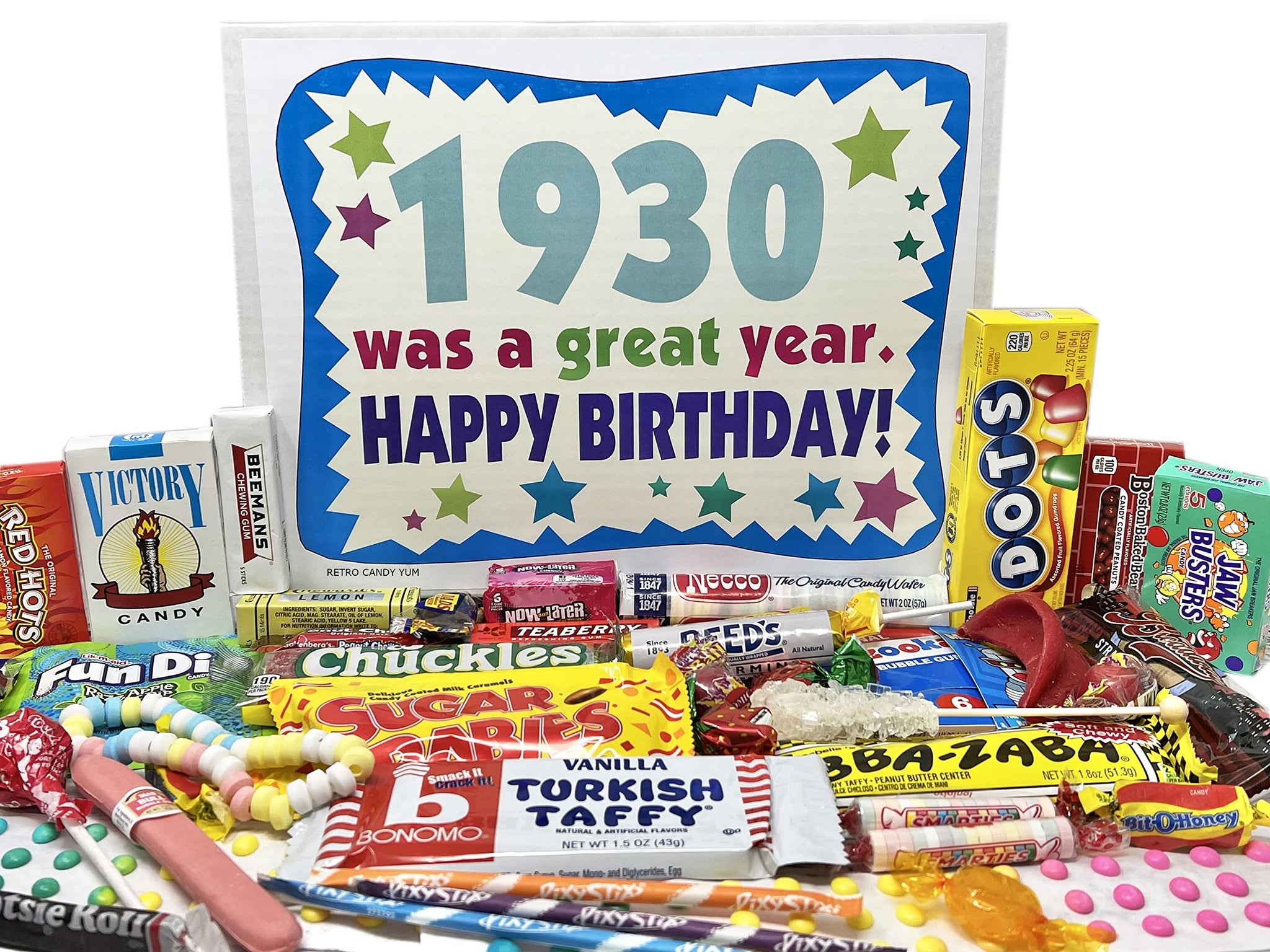 RETRO CANDY YUM ~ 1930 96th Birthday Gift Box of Nostalgic Candy from Childhood for 96 Year Old Man or Woman Born 1930