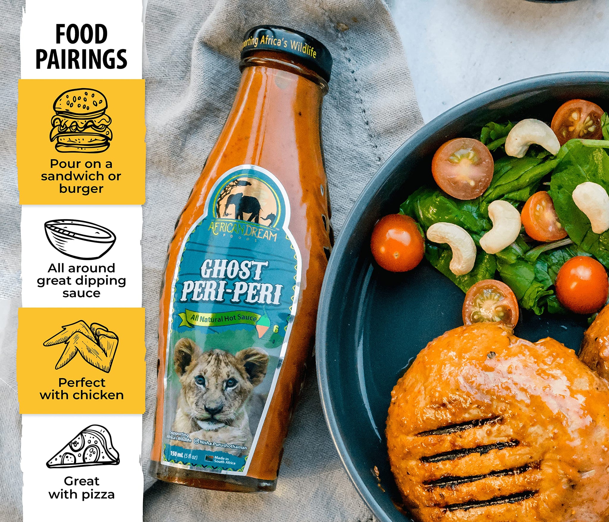 Ghost Peri-Peri Hot Sauce by African Dream Foods | All-Natural Spicy Piri-Piri Sauce with African Ghost Peppers | Vegan, Non-GMO, Gluten-Free| Glass