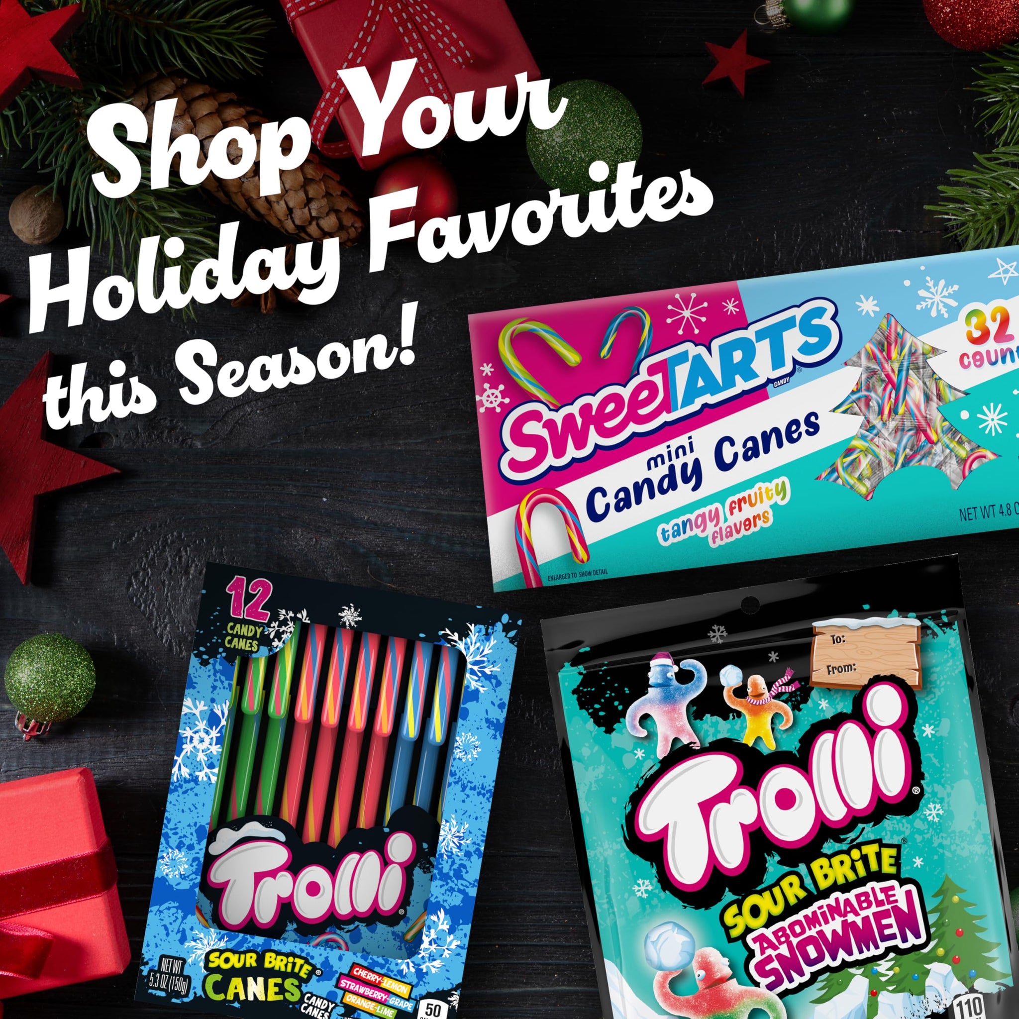 SweeTarts Mini Holiday Candy Canes, Christmas Candy, Stocking Stuffers for Kids, 4.8 oz Box