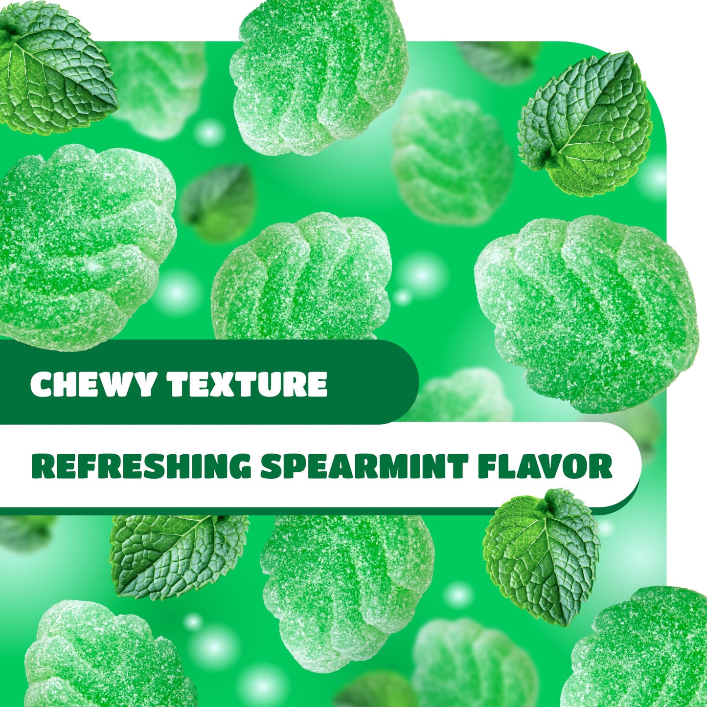 Spearmint Leaves Candy - 1 Pound Pack - Spearmint Green Candy with Soft Chewy Texture - Leaf Shaped Mint Jelly Candies for Parties, Snacking