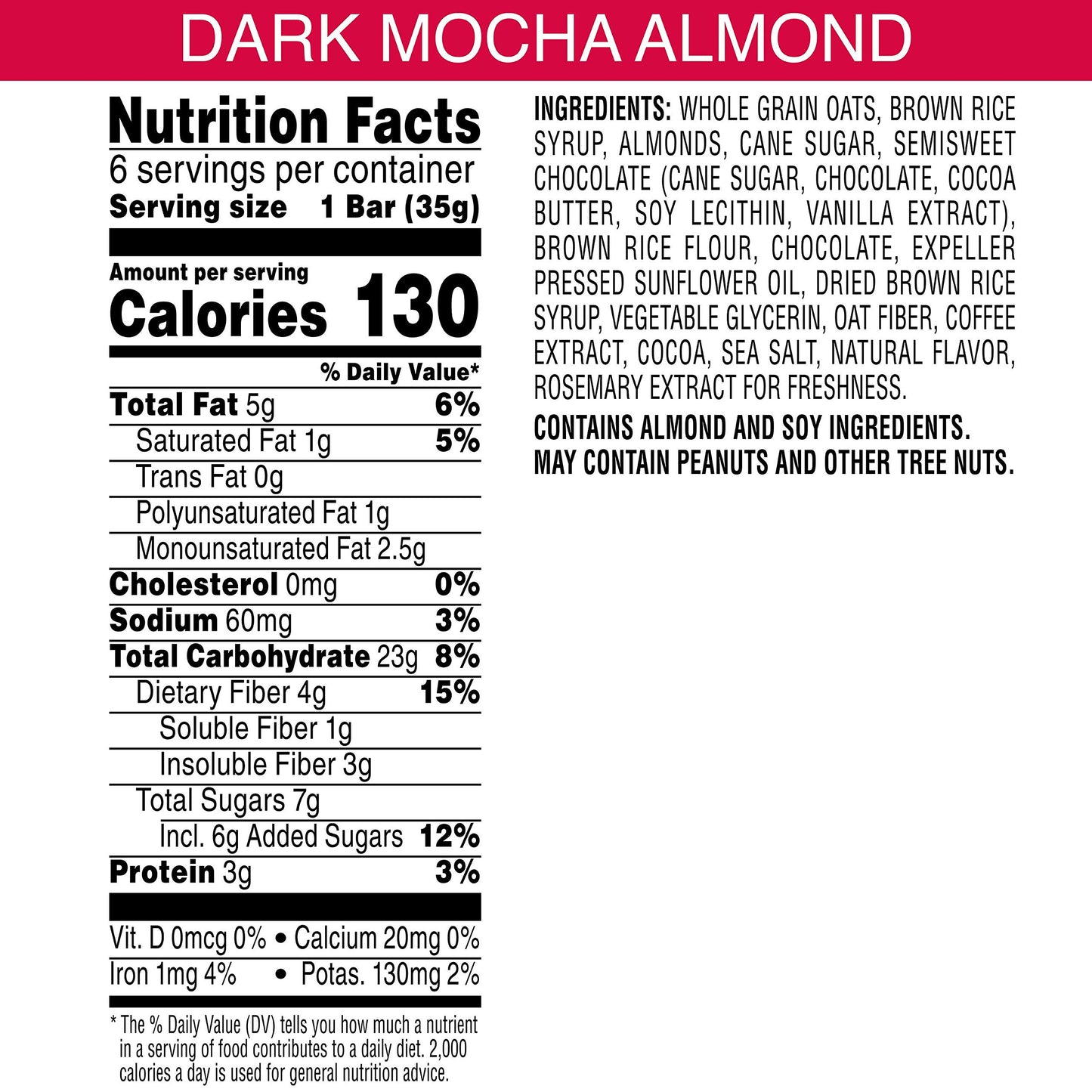 Kashi Chewy Dark Mocha Almond Granola Bars - Vegan, Non-GMO Project Verified, 7.4 Oz (Box of 6)