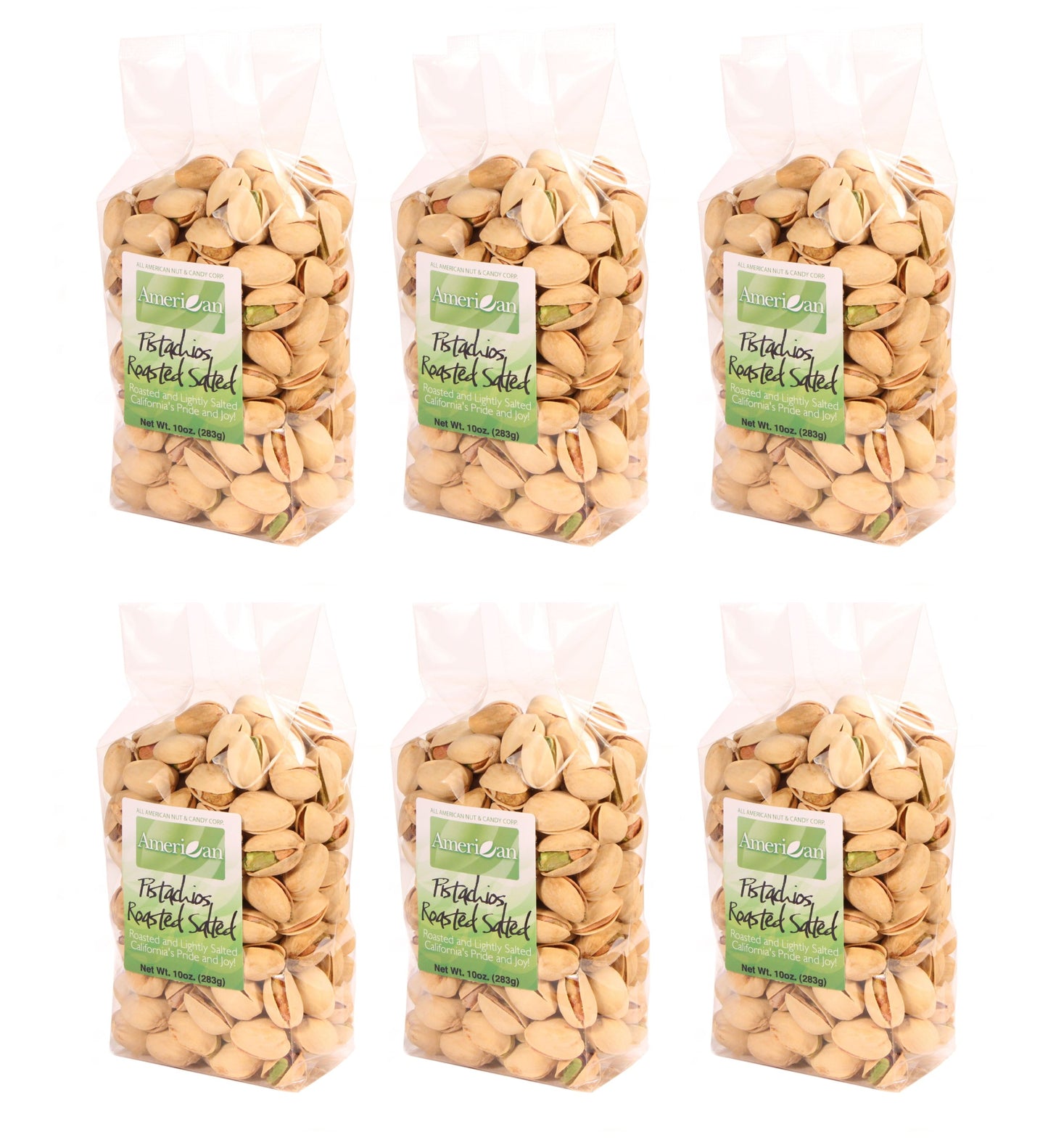 (Six) 10oz Gourmet Style Bags of Roasted Lightly Salted Californian Pistachios [60oz. / 3¾ lbs.]